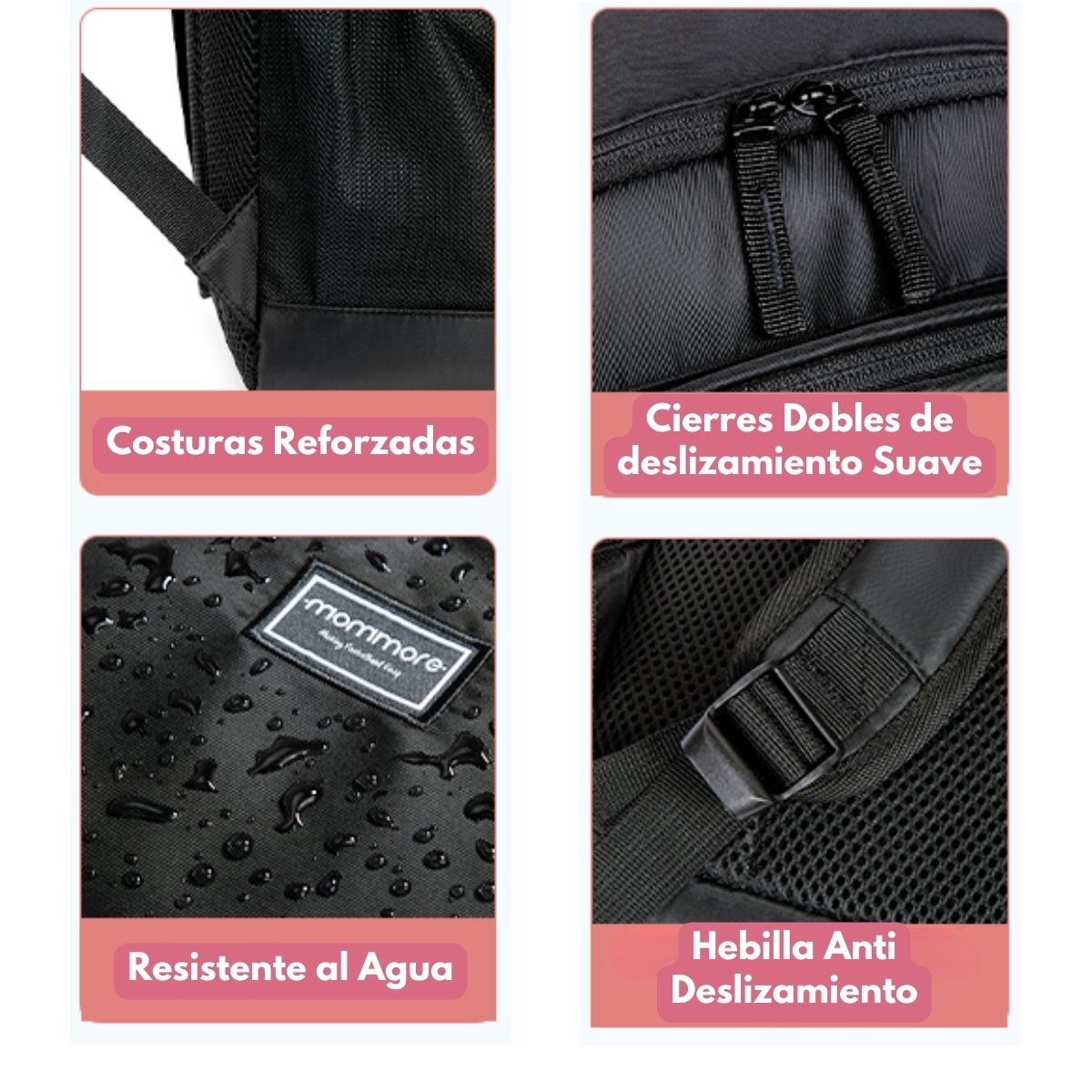 MOMMORE MOCHILA ESCOLAR GRANDE 3 COMPARTIMIENTOS 20L - NEGRO - 7