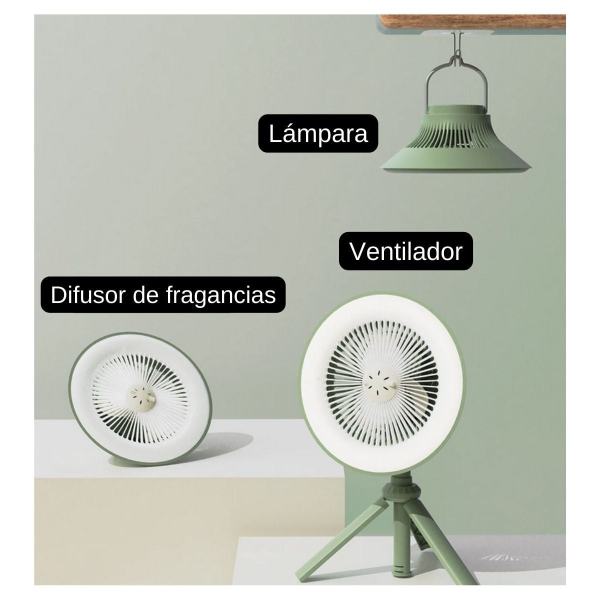 LYDSTO VENTILADOR MULTIFUNCIONAL CAMPING CON DIFUSOR - VERDE - 2