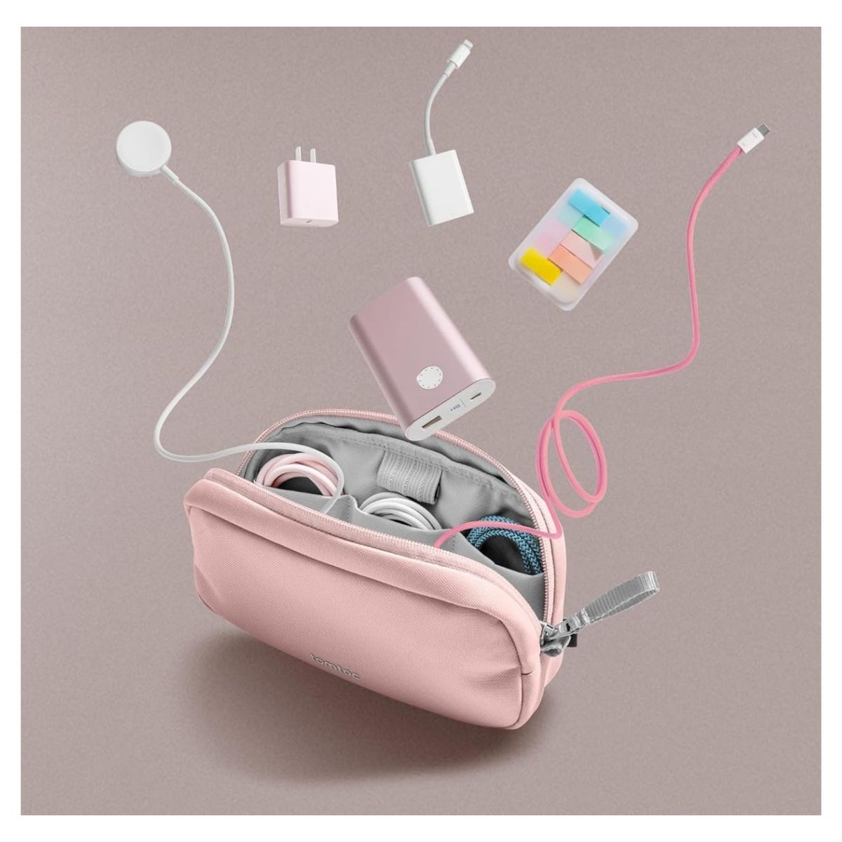 ESTUCHE TOMTOC LIGHT-T12 PARA ACCESORIOS ELECTRÓNICOS PEQUEÑO ROSADO - 6