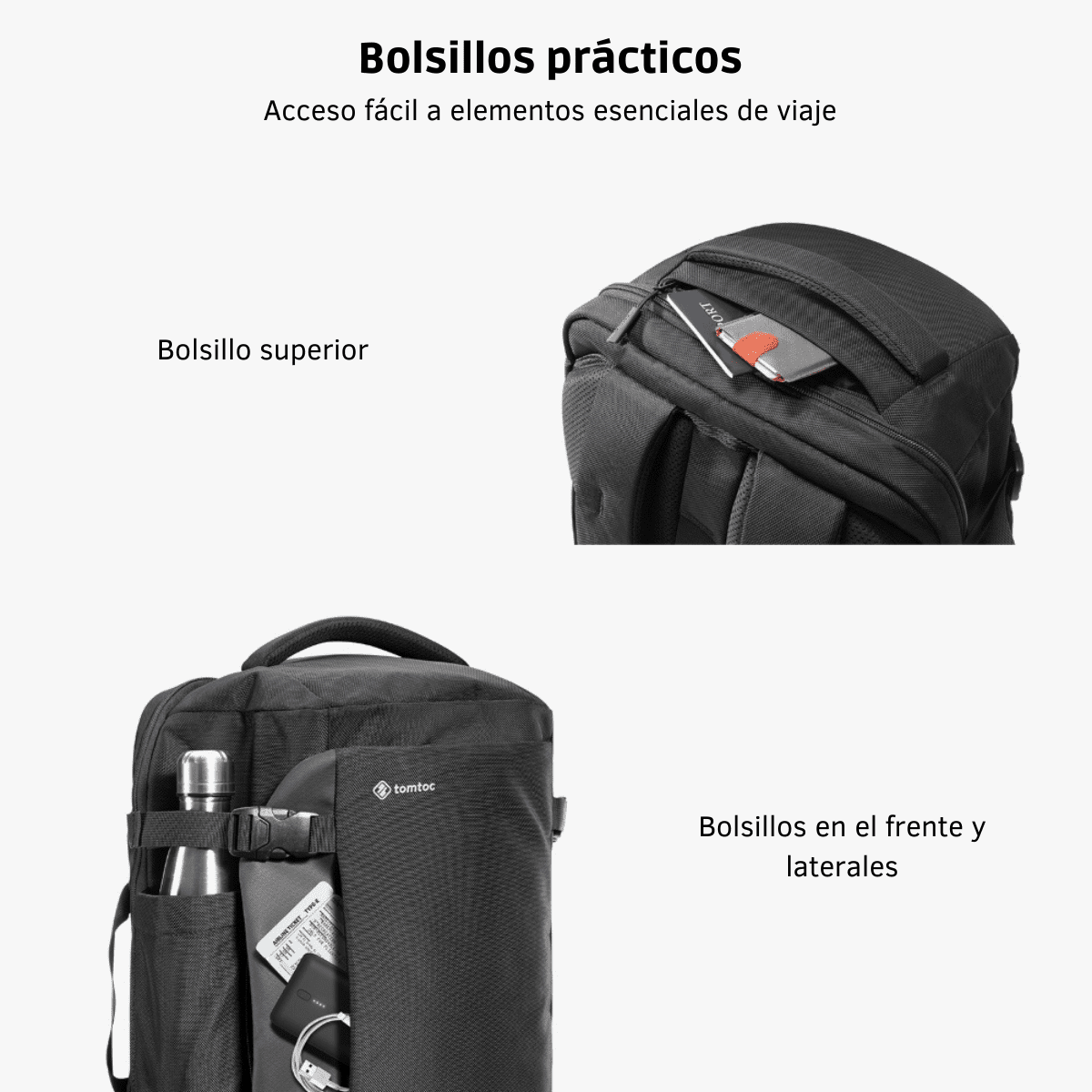 TOMTOC MOCHILA DE VIAJE NAVIGATOR-T66 PARA NOTEBOOK 17.3″ 40L - NEGRO - 6