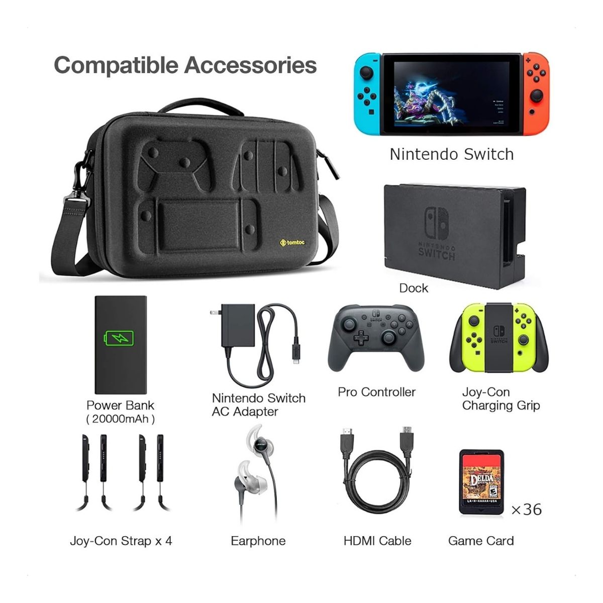 TOMTOC ESTUCHE DE ALMACENAMIENTO FANCYCASE-G06 PARA NINTENDO SWITCH - NEGRO - 7
