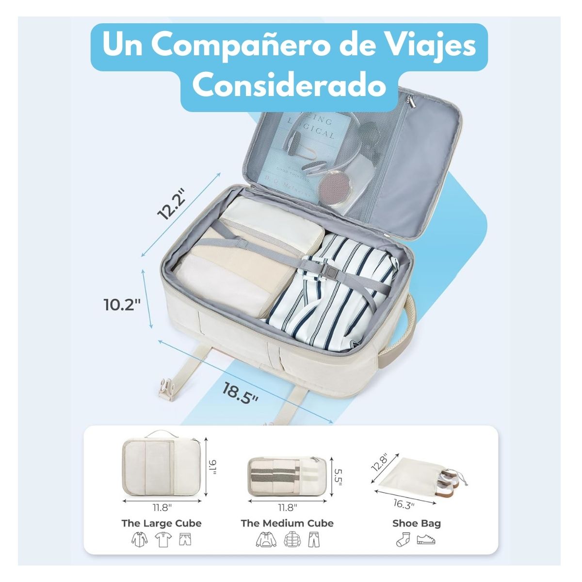 Bagsmart Mochila Falco 30 L - 40 L Expandible + 3 Organizadores Beige - 6