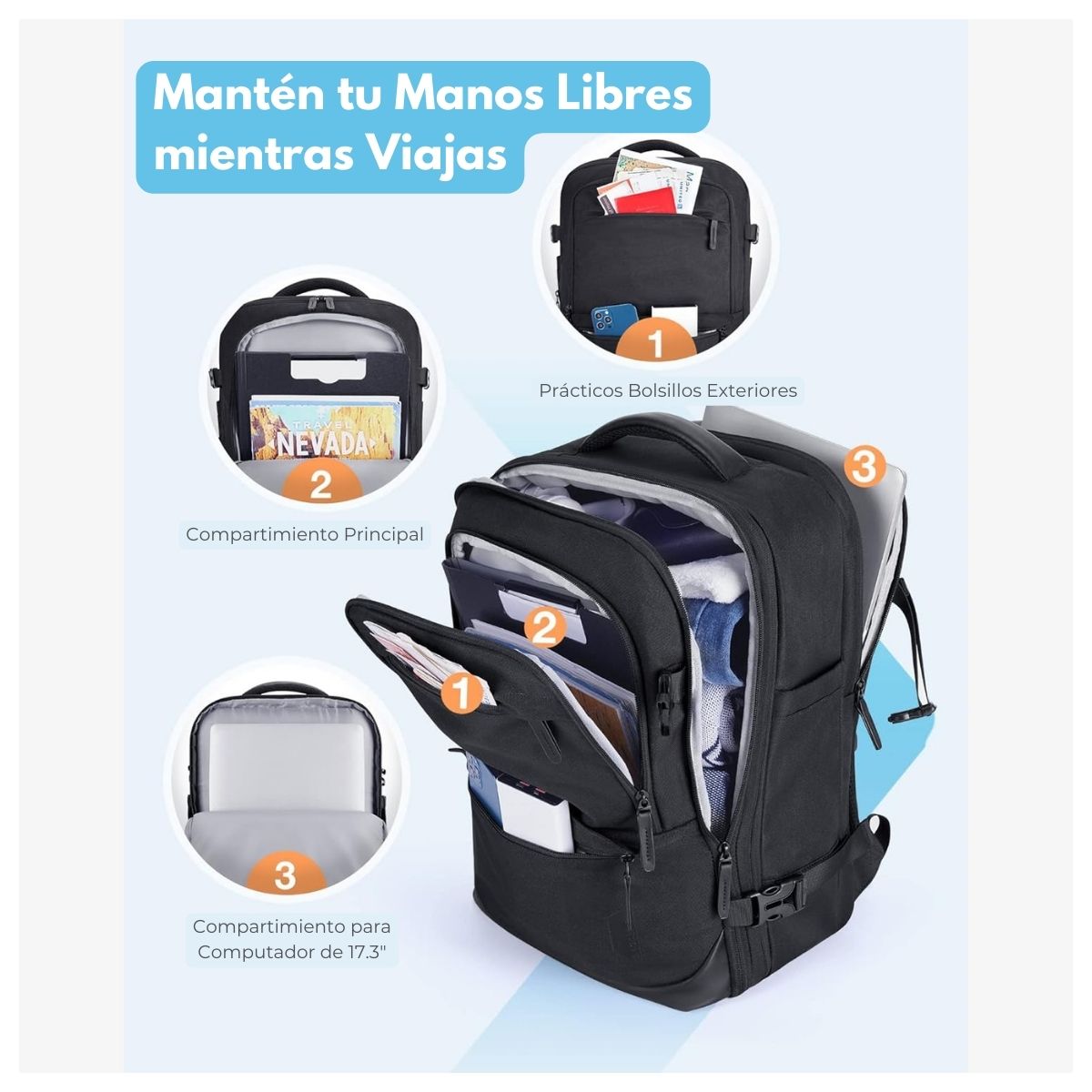 Bagsmart Mochila Falco 30 L - 40 L Expandible + 3 Organizadores Negro - 3