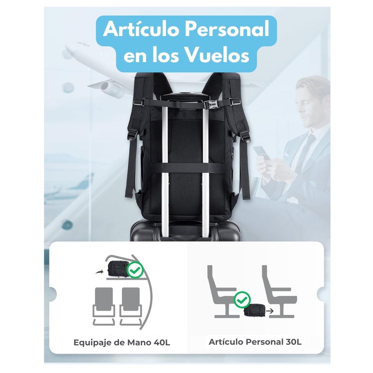 Bagsmart Mochila Falco 30 L - 40 L Expandible + 3 Organizadores Negro - 4