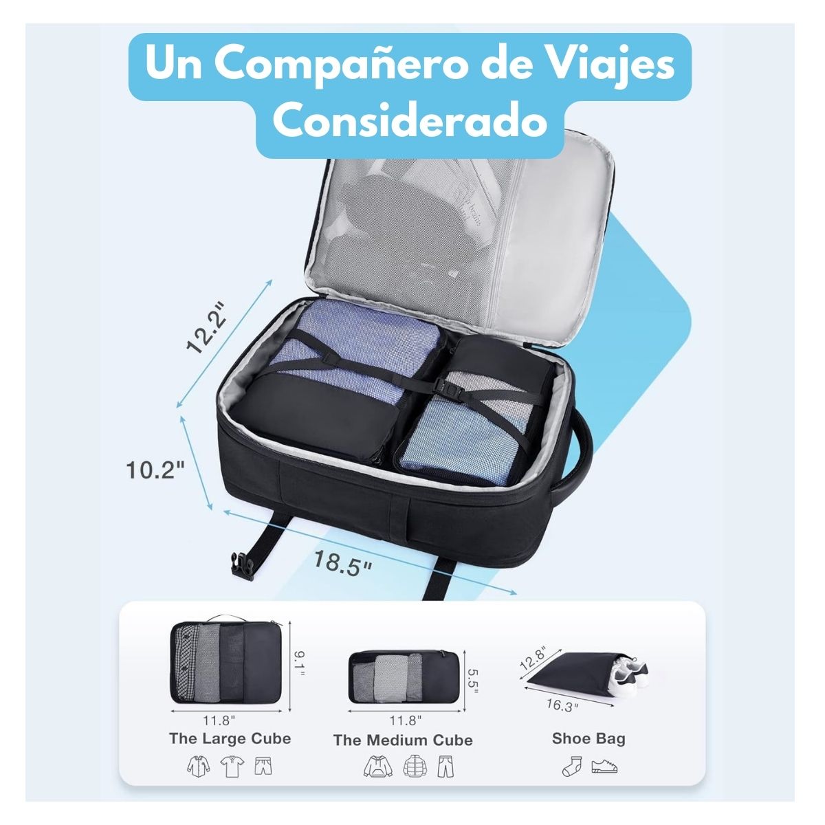 Bagsmart Mochila Falco 30 L - 40 L Expandible + 3 Organizadores Negro - 6