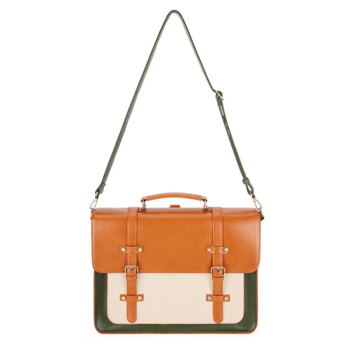 ECOSUSI MOCHILA Y MALETÍN VINTAGE SOMBRE PARA NOTEBOOK 15,6' - VERDE CAFÉ - 2