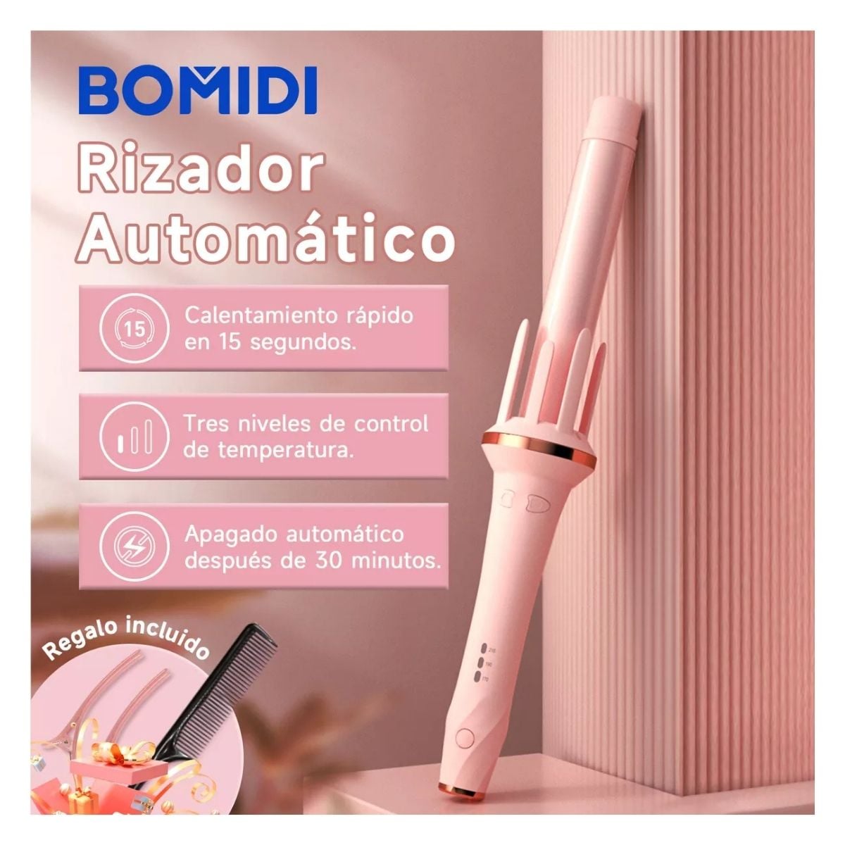 BOMIDI ONDULADOR RIZADOR DE PELO HC02 ROSADO - 3