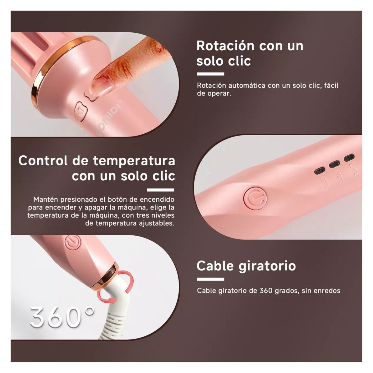 BOMIDI ONDULADOR RIZADOR DE PELO HC02 ROSADO - 6