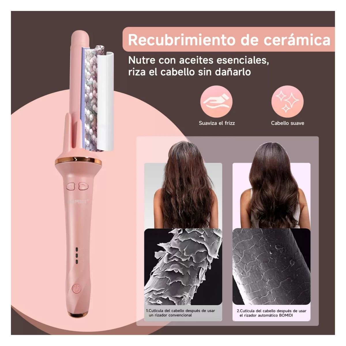 BOMIDI ONDULADOR RIZADOR DE PELO HC02 ROSADO - 7