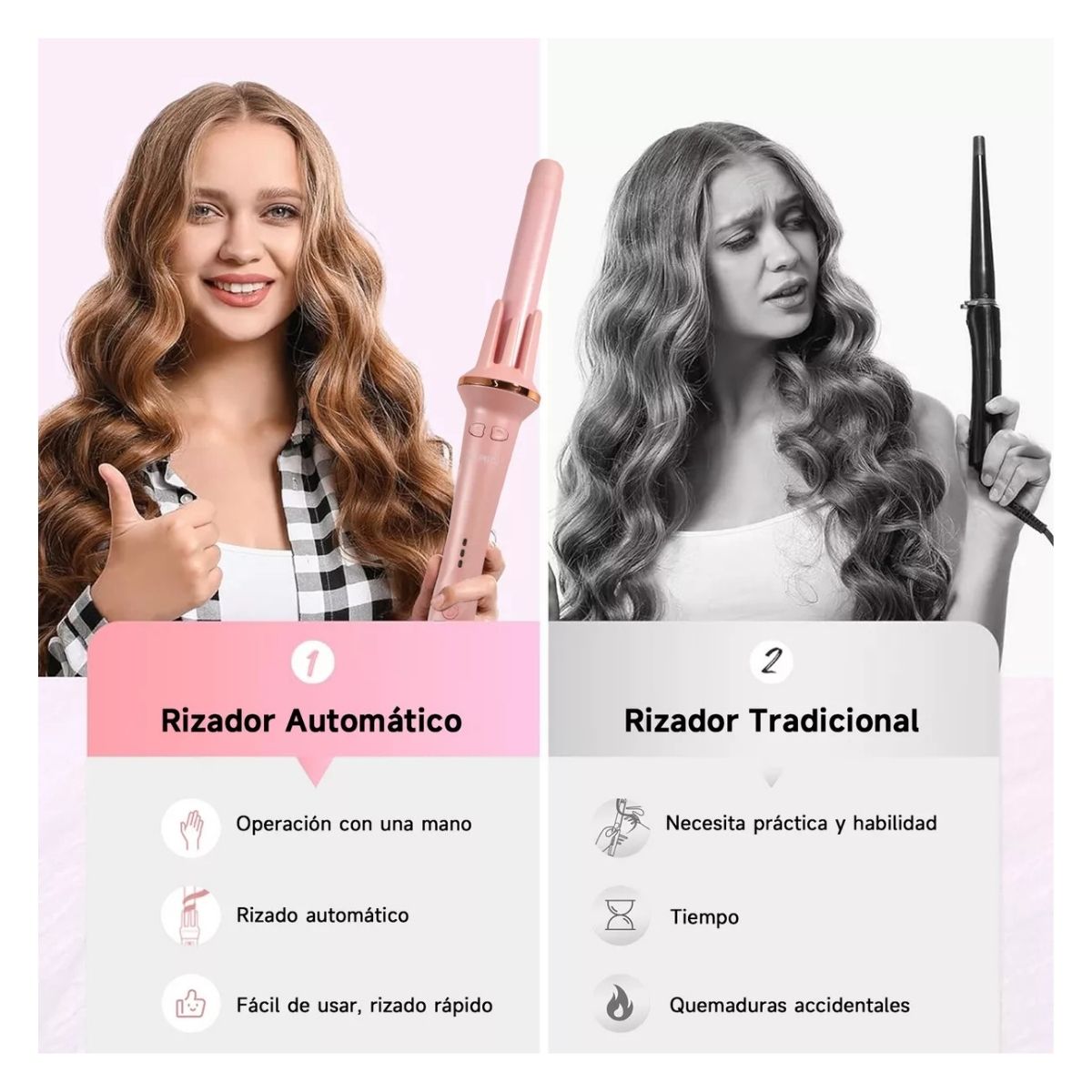 BOMIDI ONDULADOR RIZADOR DE PELO HC02 ROSADO - 8