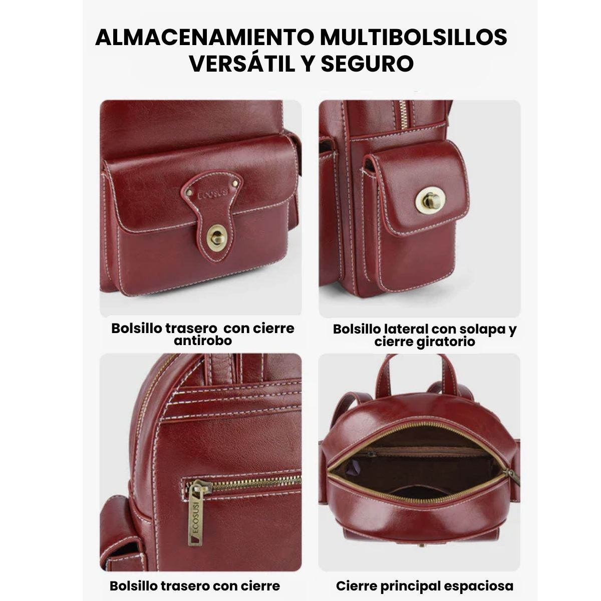 ECOSUSI MINI MOCHILA ALISON DE CUERO VEGANO - ROJO ANGOLA - 5
