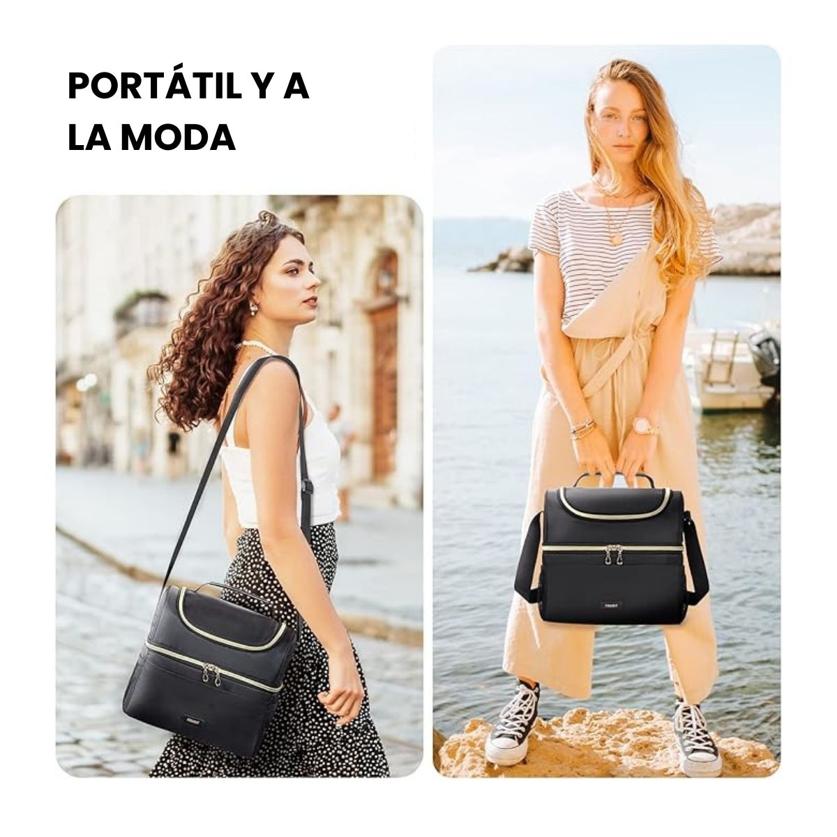 TOURIT LONCHERA TÉRMICA DE DOBLE COMPARTIMIENTO 9L- NEGRO - 5