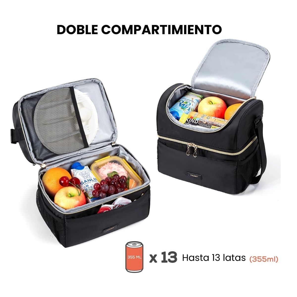 TOURIT LONCHERA TÉRMICA DE DOBLE COMPARTIMIENTO 9L- NEGRO - 6