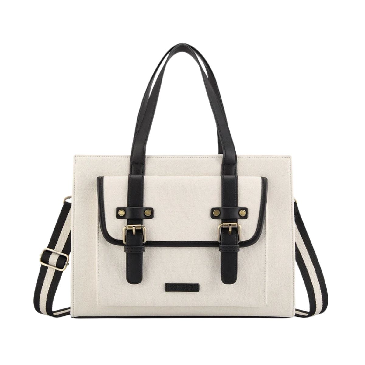 ECOSUSI BOLSO TOTE LIENZO DE OLIVIA PARA NOTEBOOK 13' - BLANCO Y NEGRO - 1