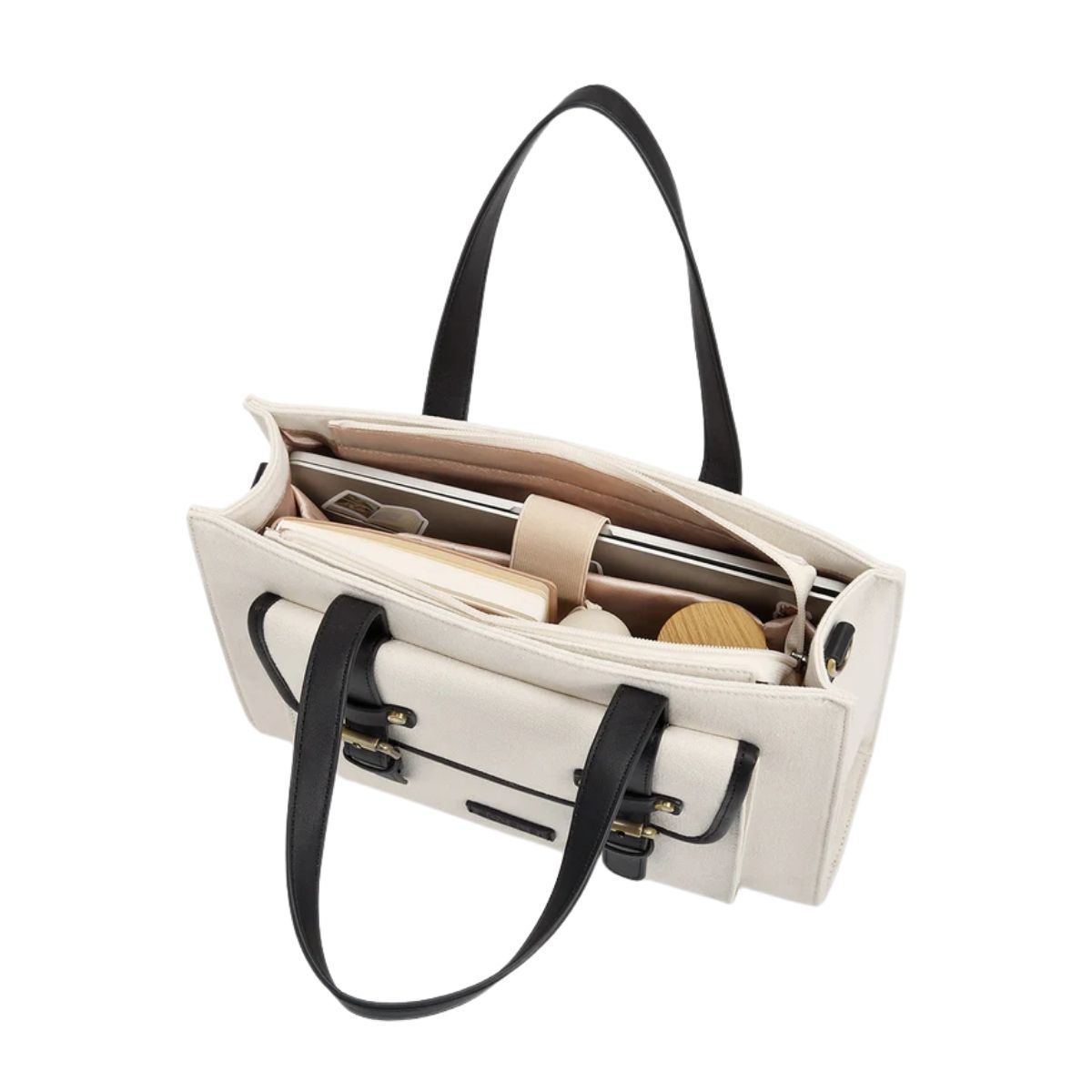 ECOSUSI BOLSO TOTE LIENZO DE OLIVIA PARA NOTEBOOK 13' - BLANCO Y NEGRO - 3