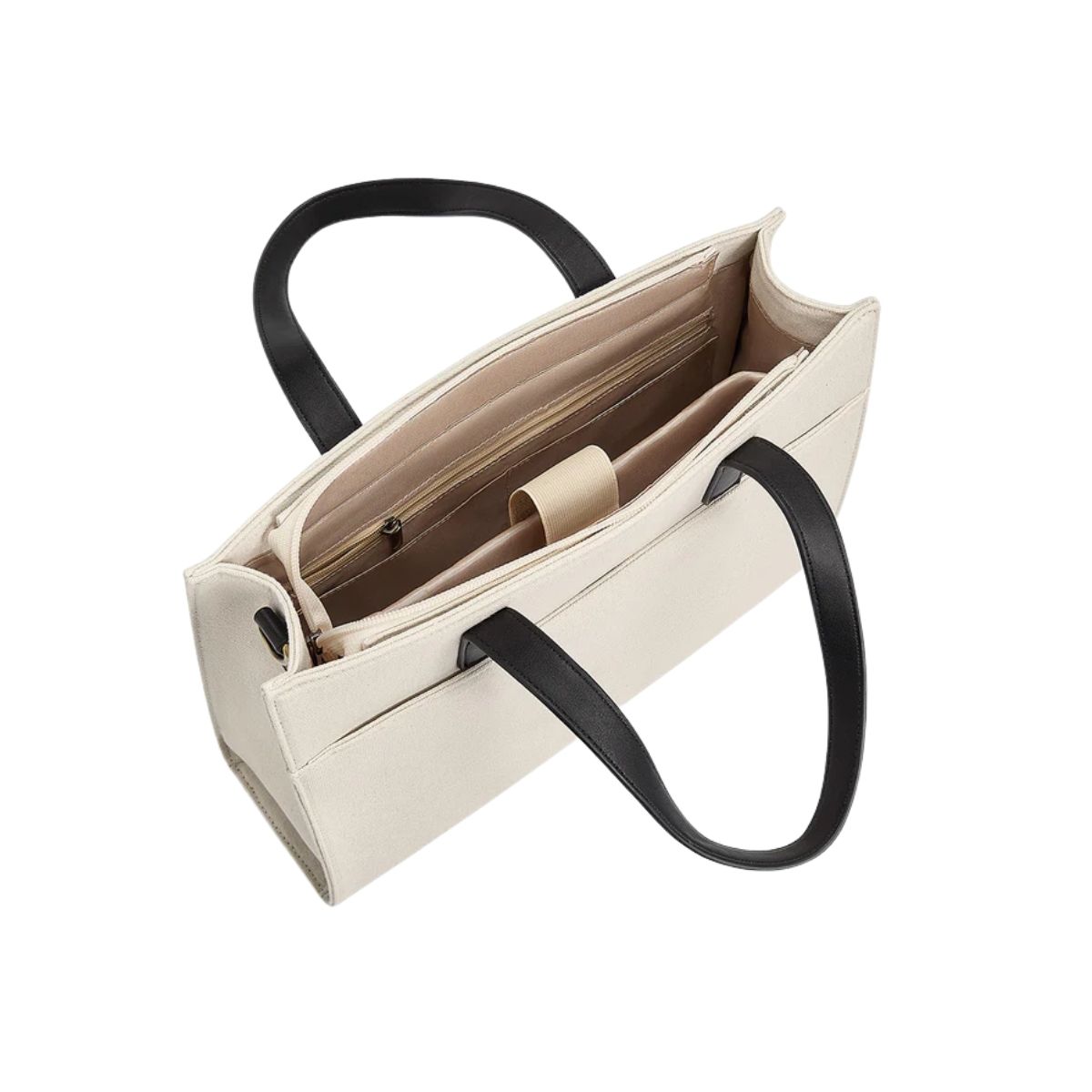 ECOSUSI BOLSO TOTE LIENZO DE OLIVIA PARA NOTEBOOK 13' - BLANCO Y NEGRO - 4