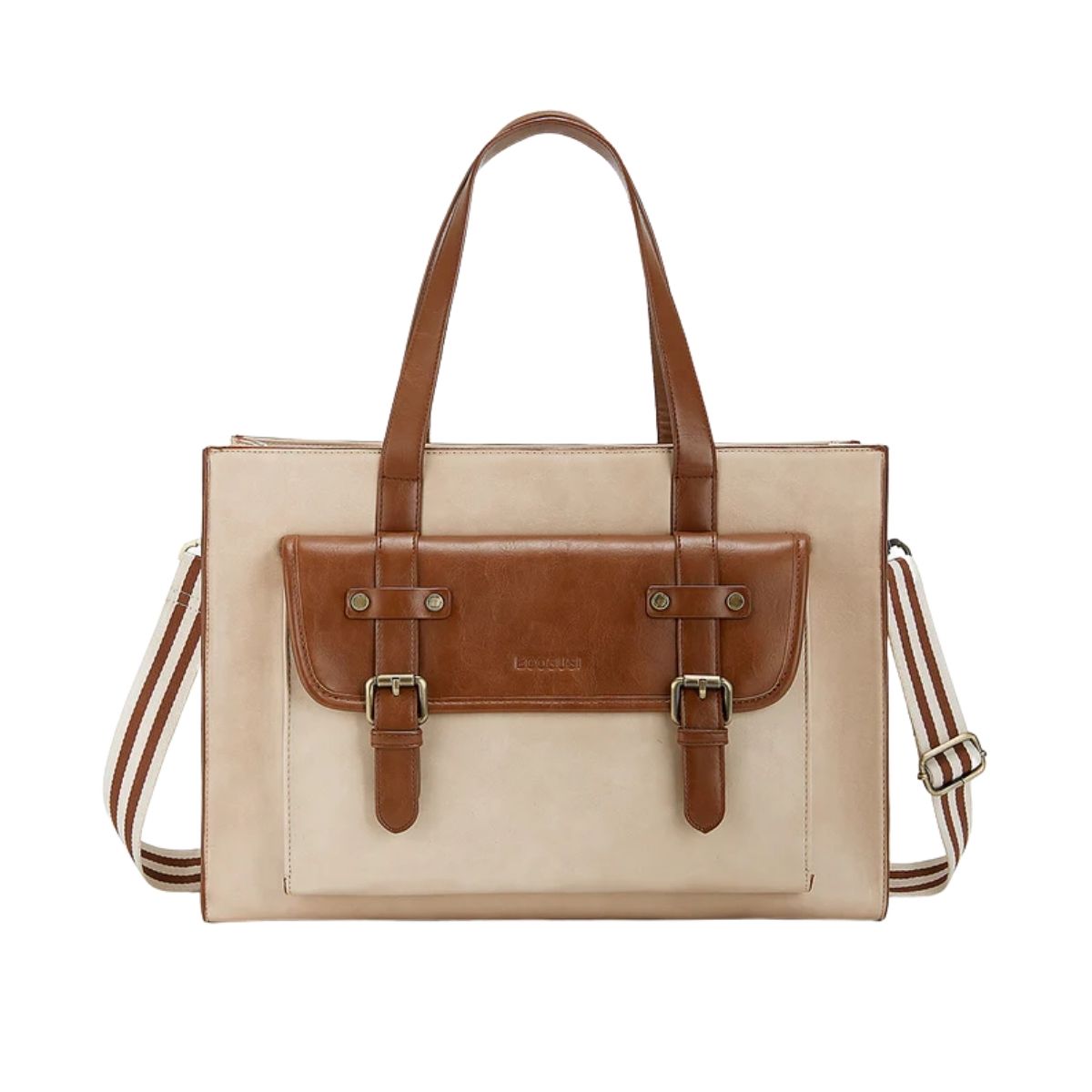 ECOSUSI BOLSO TOTE OLIVIA PARA NOTEBOOK 15.6' - BEIGE Y MARRÓN - 1