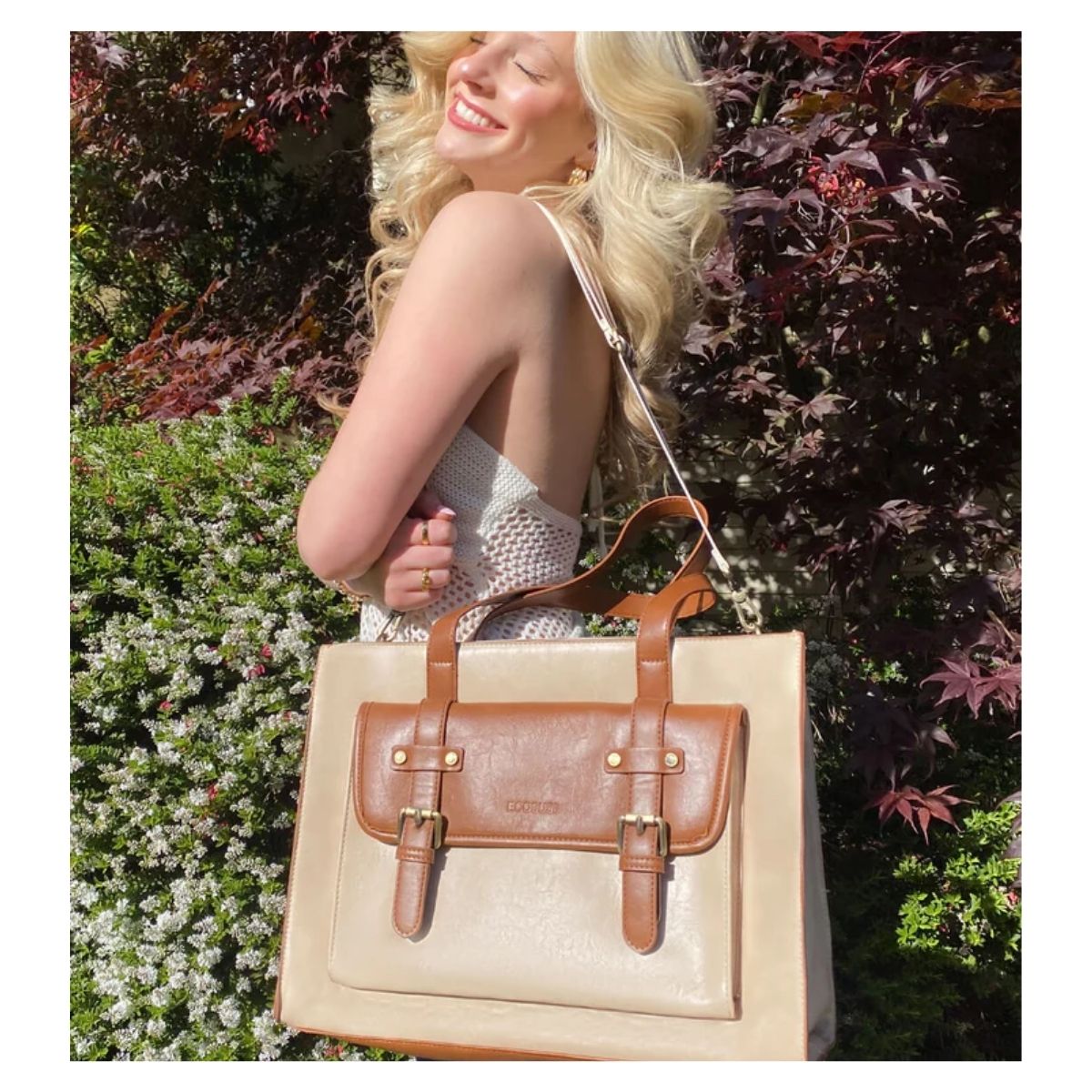 ECOSUSI BOLSO TOTE OLIVIA PARA NOTEBOOK 15.6' - BEIGE Y MARRÓN - 2