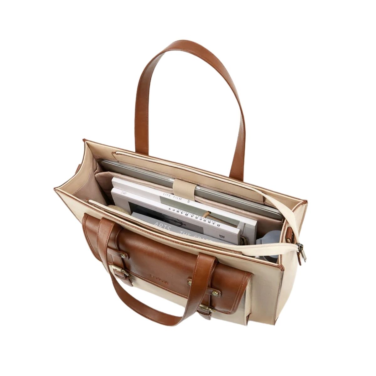 ECOSUSI BOLSO TOTE OLIVIA PARA NOTEBOOK 15.6' - BEIGE Y MARRÓN - 6