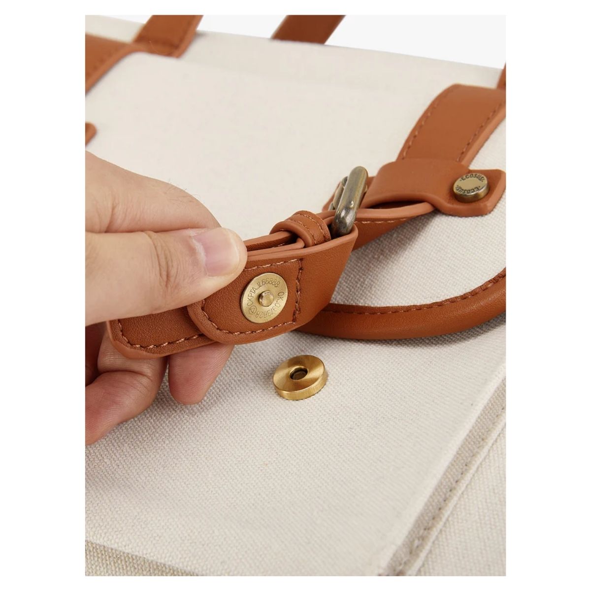 ECOSUSI BOLSO TOTE LIENZO DE OLIVIA PARA NOTEBOOK 13' -BLANCO Y MARRÓN - 3