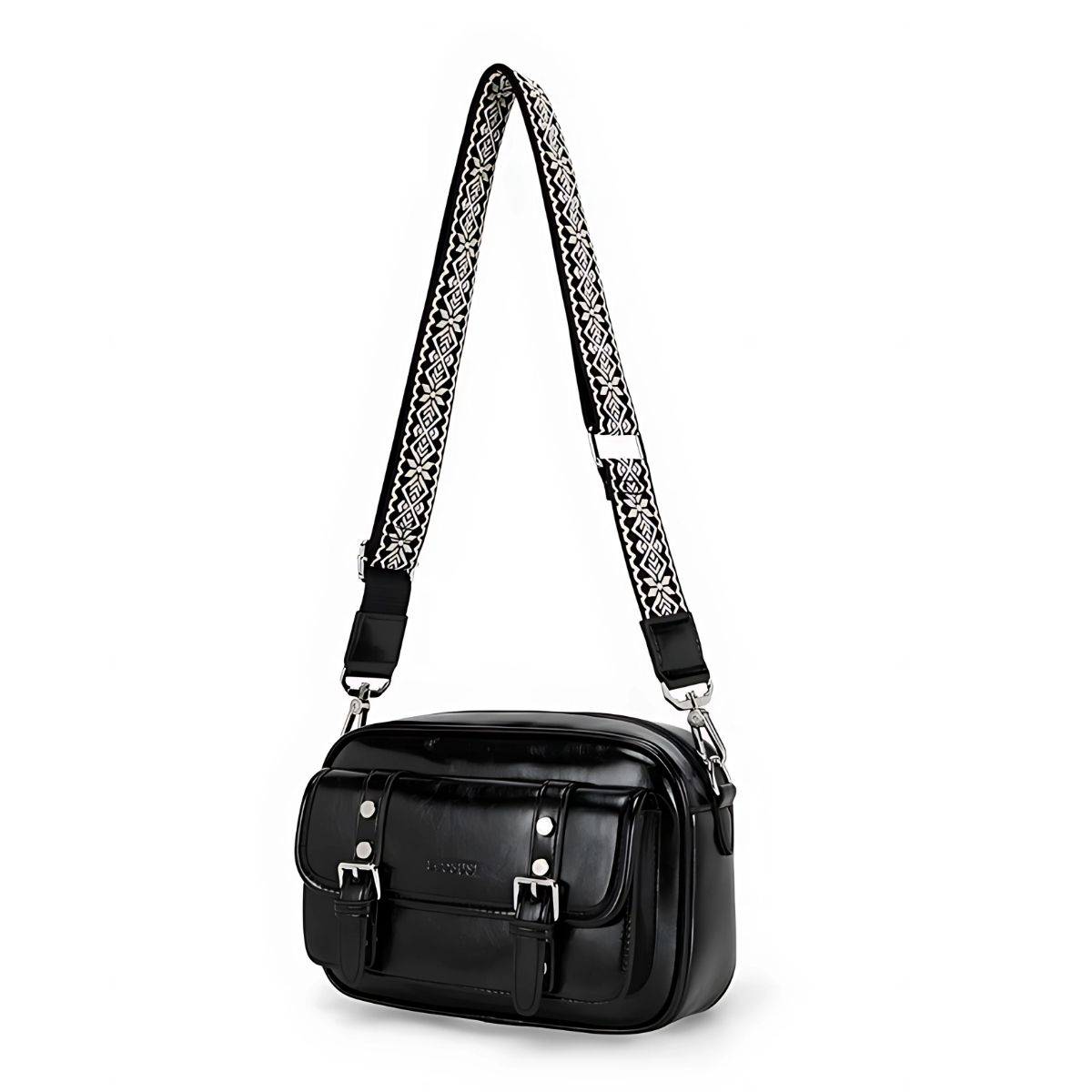 ECOUSI BOLSO MENSAJERO MIA CON CORREA ANCHA - NEGRO - 6