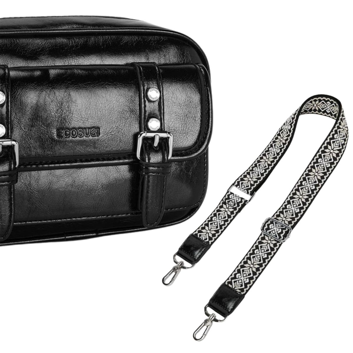 ECOUSI BOLSO MENSAJERO MIA CON CORREA ANCHA - NEGRO - 7
