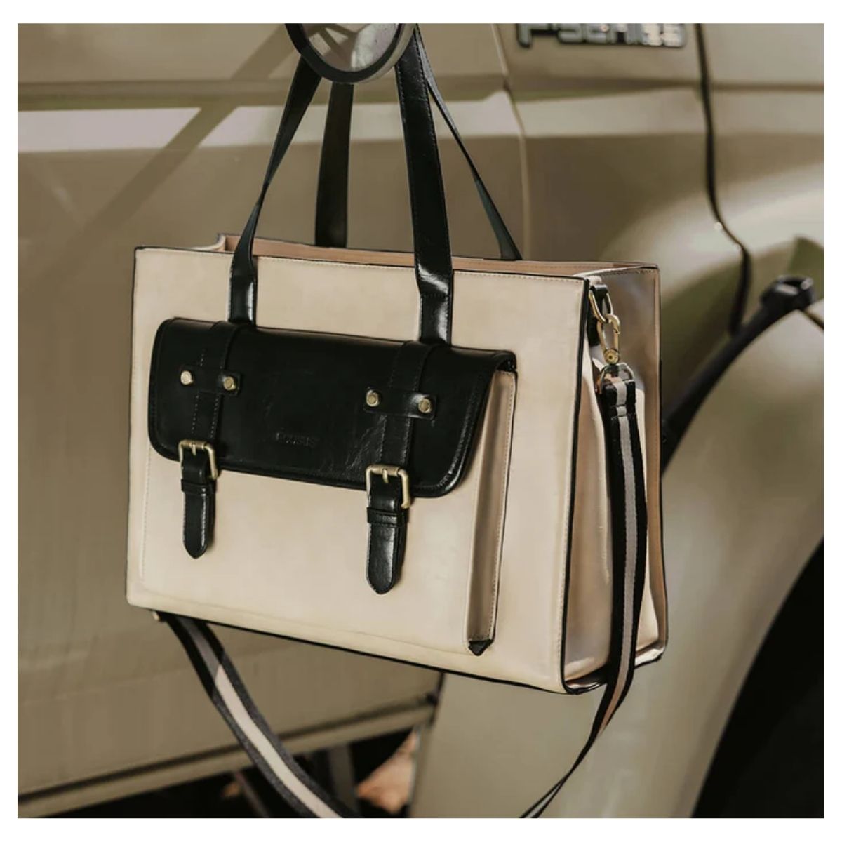 ECOSUSI BOLSO TOTE OLIVIA PARA NOTEBOOK 15.6' - BEIGE Y NEGRO - 7