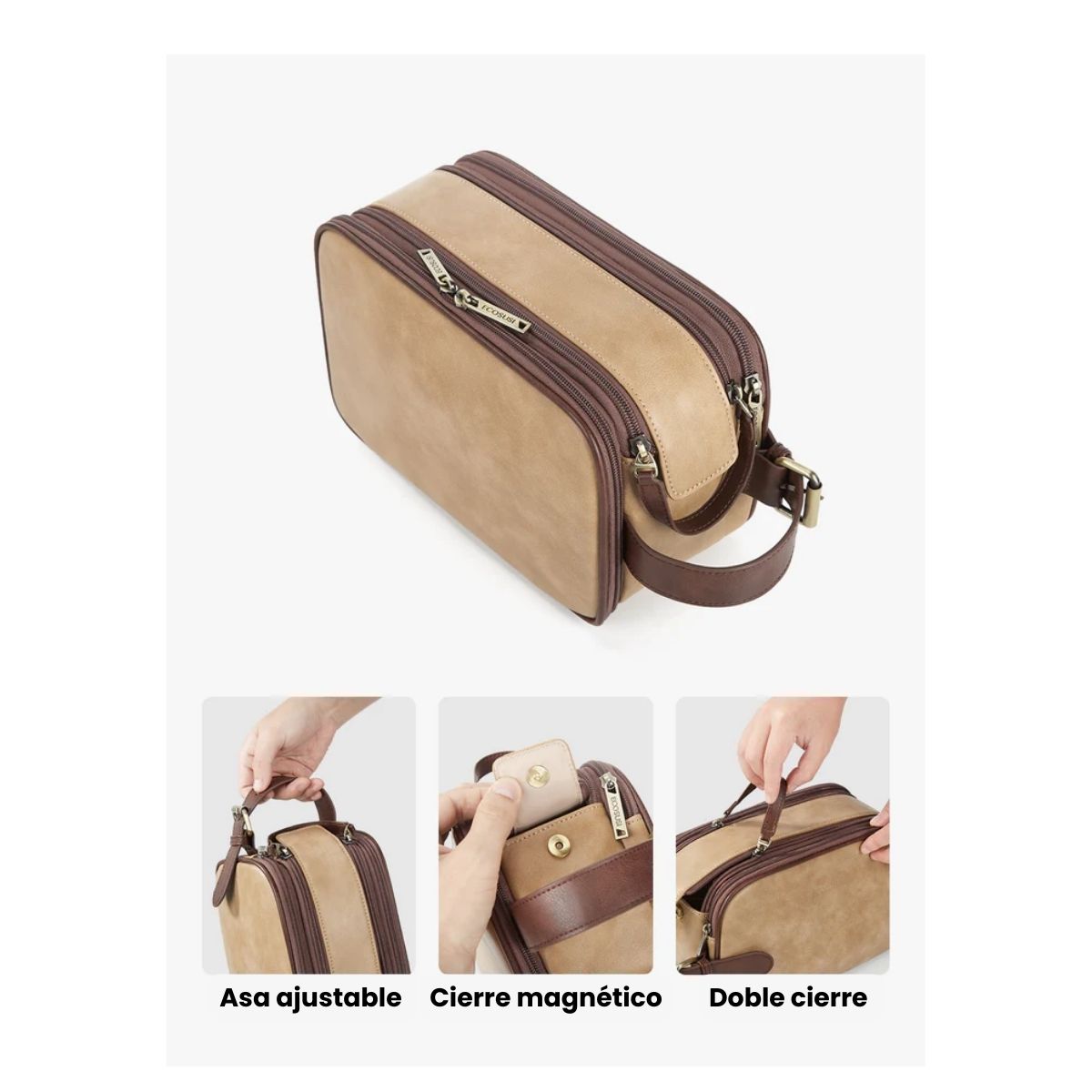 ECOSUSI NECESER GRANDE ELENA DE CUERO VEGANO - BEIGE BRONCEADO - 6
