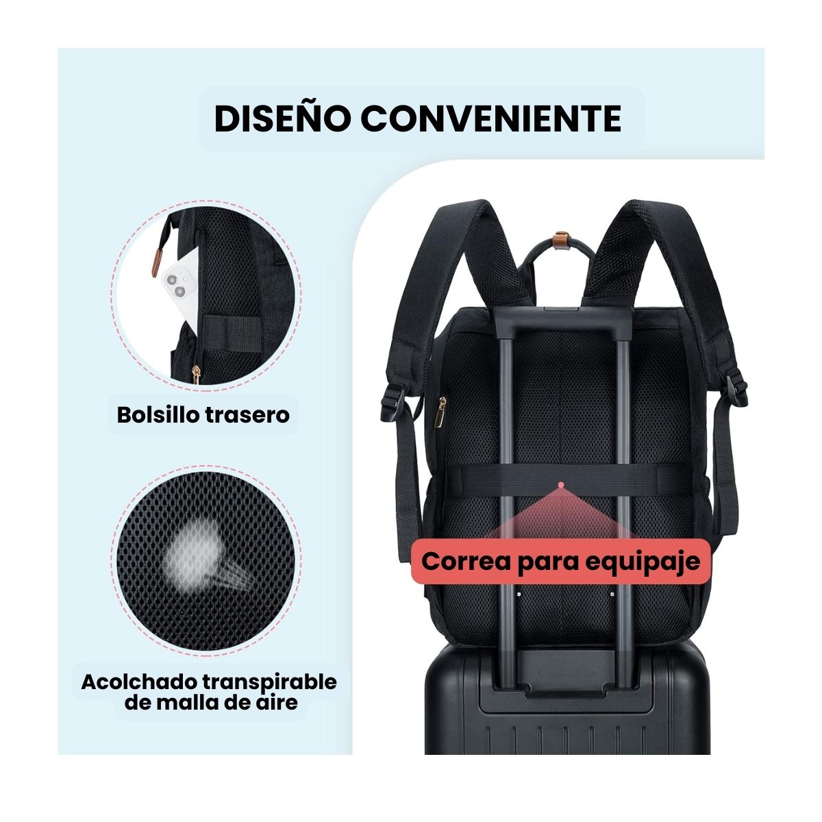 MOMMORE MOCHILA PARA EXTRACTOR DE LECHE PARA NOTEBOOK DE 15,6' - NEGRO - 4