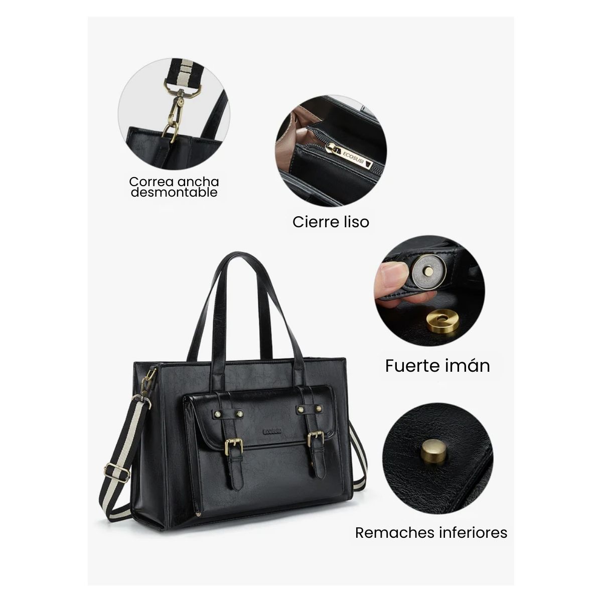 ECOSUSI BOLSO TOTE OLIVIA PARA NOTEBOOK 15.6' - NEGRO - 4