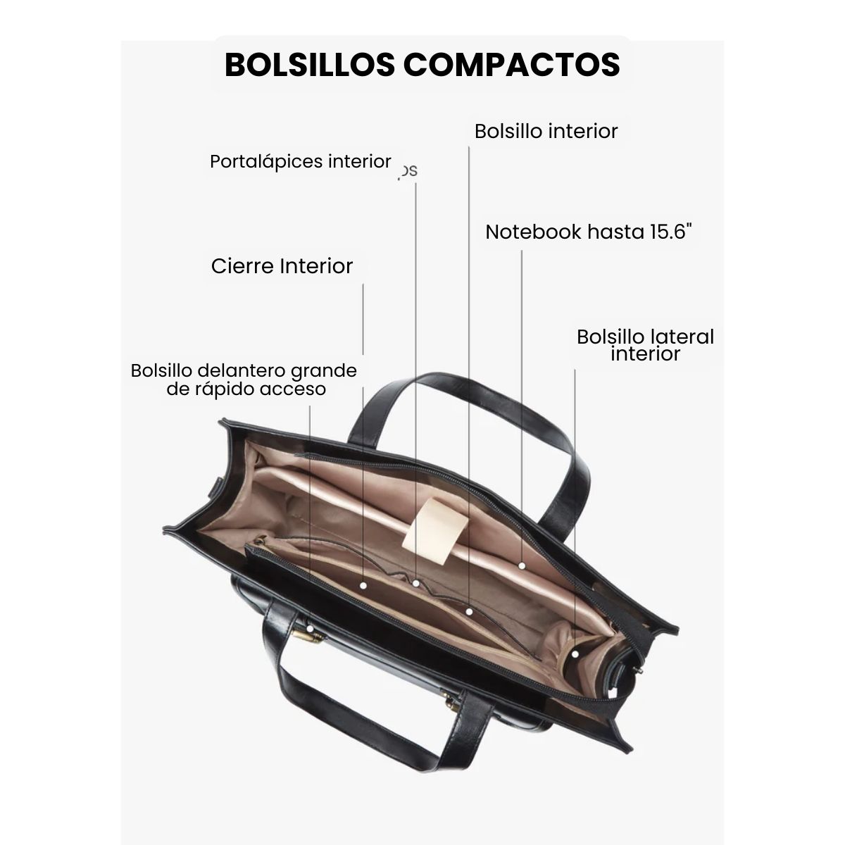 ECOSUSI BOLSO TOTE OLIVIA PARA NOTEBOOK 15.6' - NEGRO - 5