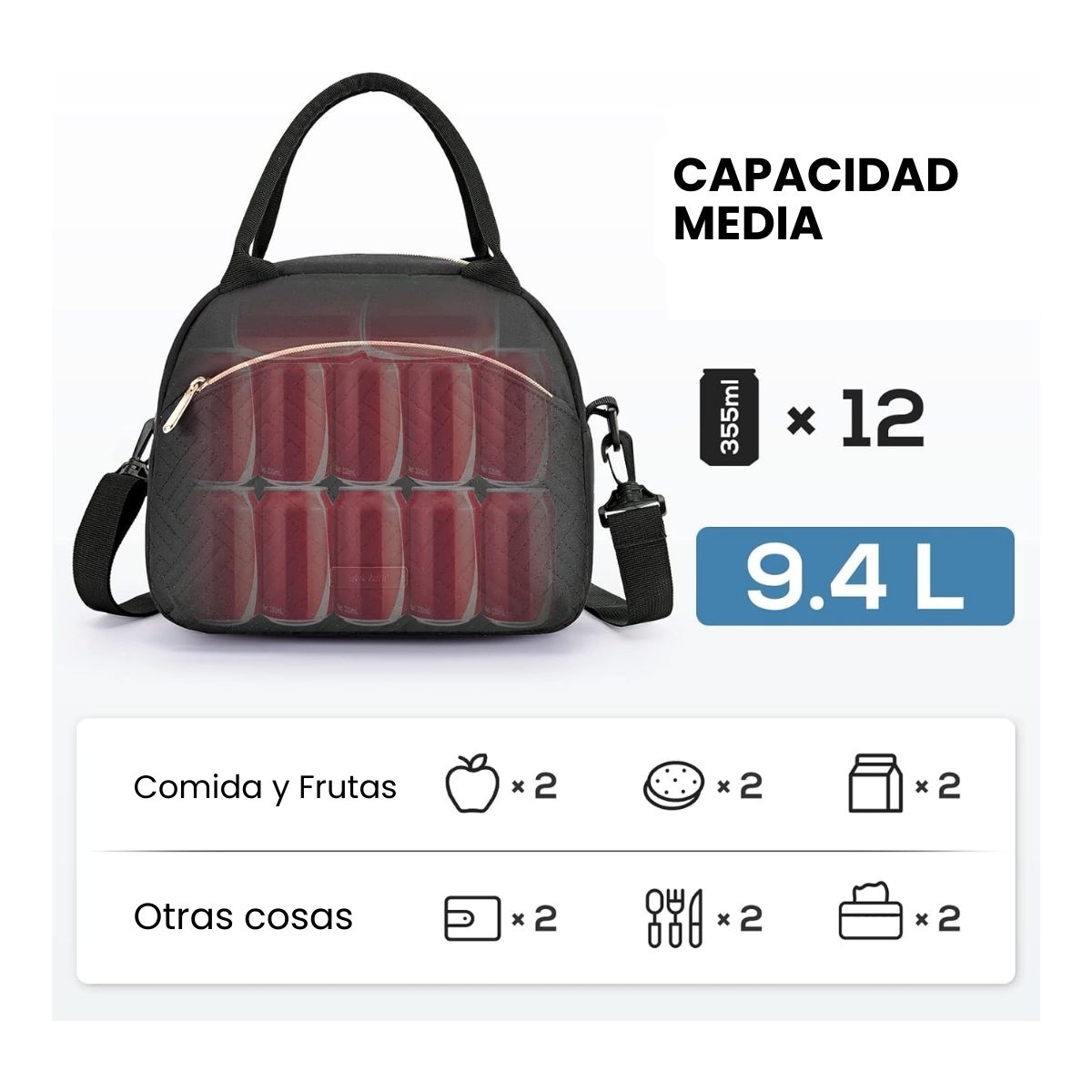 TOURIT LONCHERA TÉRMICA FEMENINA 9.4L - NEGRO TEJIDO - 4