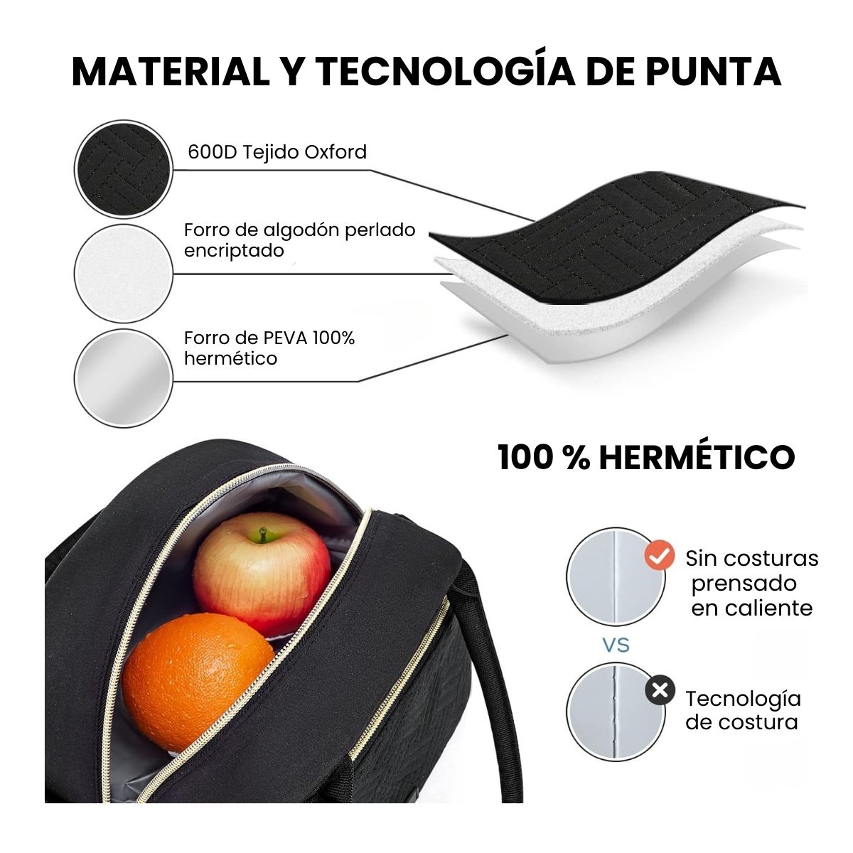 TOURIT LONCHERA TÉRMICA FEMENINA 9.4L - NEGRO TEJIDO - 5