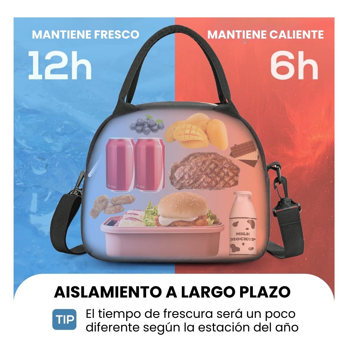 TOURIT LONCHERA TÉRMICA FEMENINA 9.4L - NEGRO TEJIDO - 6