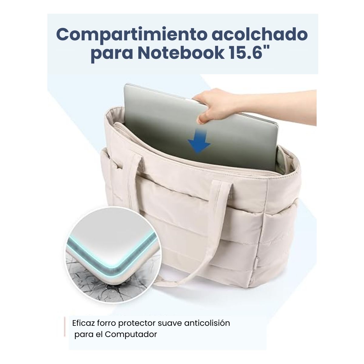 Bagsmart Bolso Tote Acolchado Bubble 20 L para Notebook 15,6″ Beige - 6