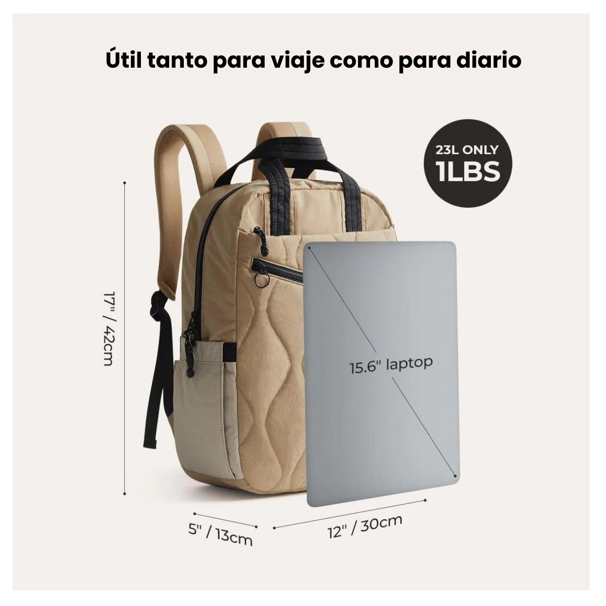 Bagsmart Mochila de Trabajo Paz 23 L para Notebook 15,6″ Arena - 3