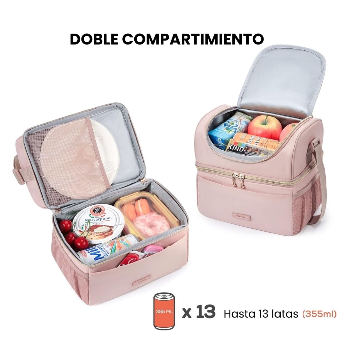 TOURIT LONCHERA TÉRMICA DE DOBLE COMPARTIMIENTO 9L- ROSADO - 3