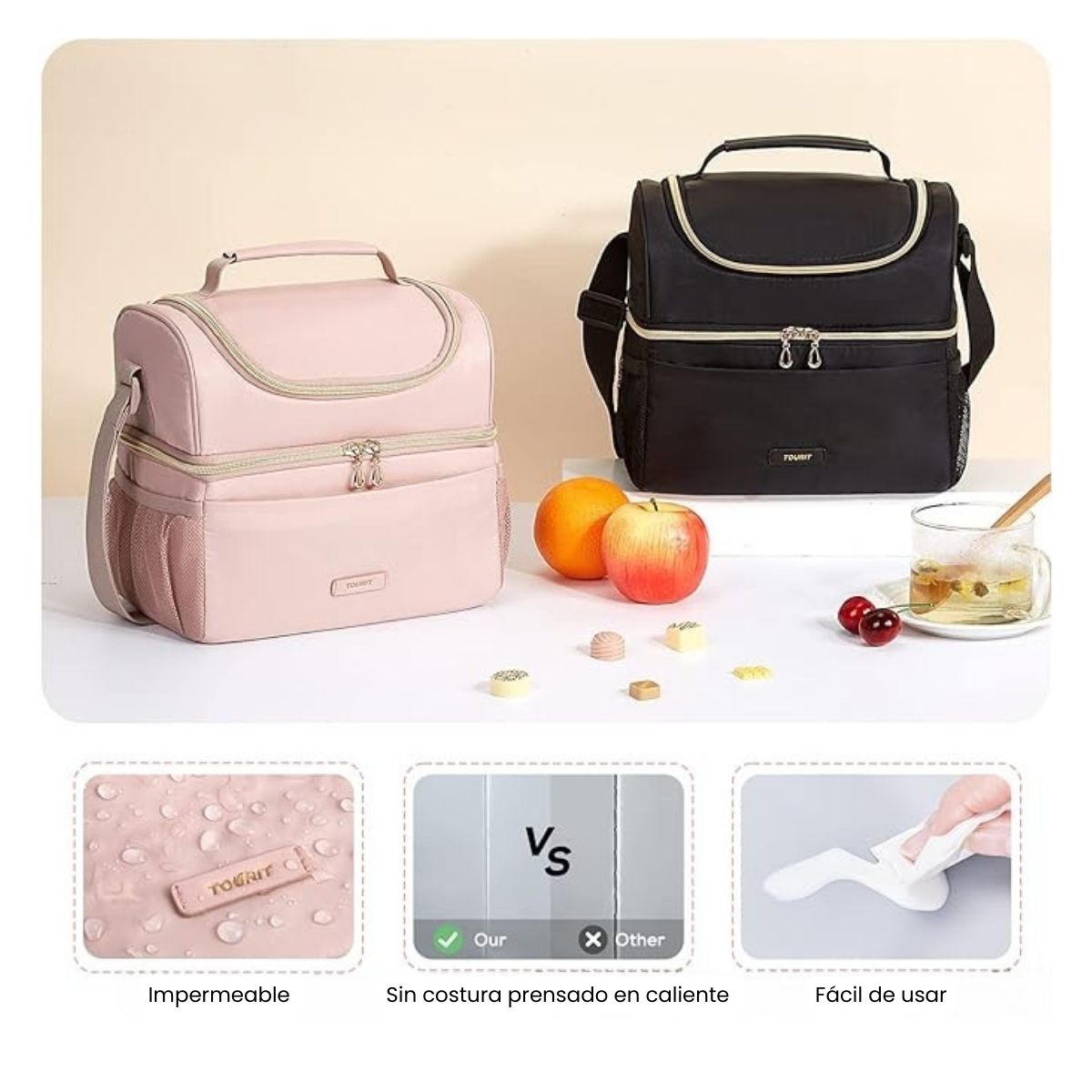 TOURIT LONCHERA TÉRMICA DE DOBLE COMPARTIMIENTO 9L- ROSADO - 6