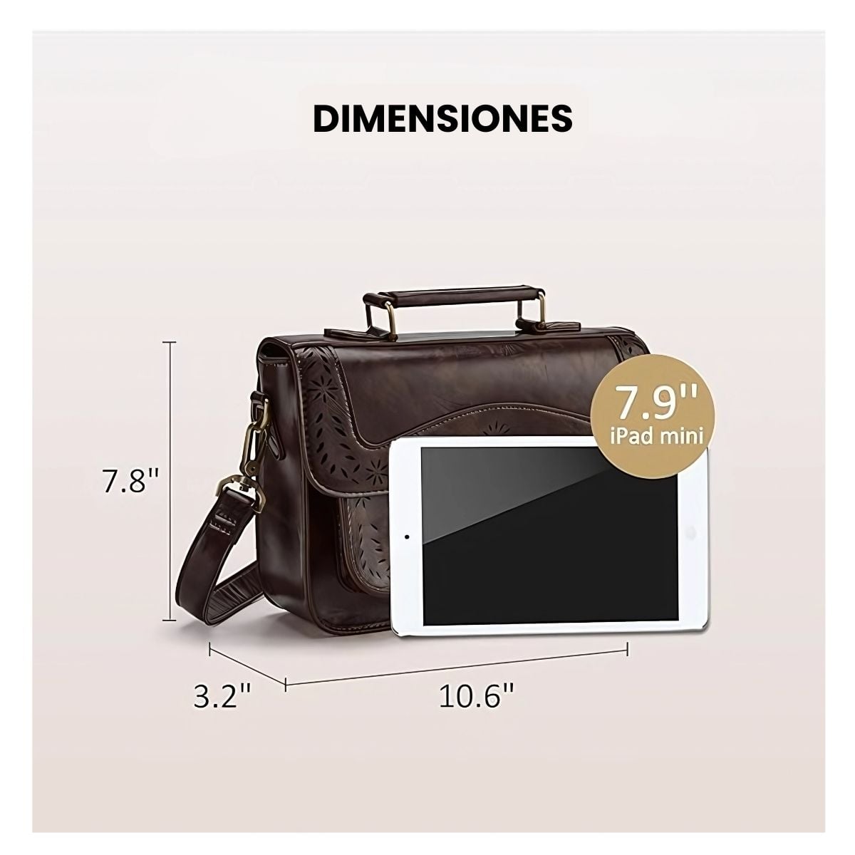 ECOSUSI BOLSO BANDOLERA PERFORADO PARA MUJER IPAD MINI 7,9'- CAFÉ OSCURO - 4