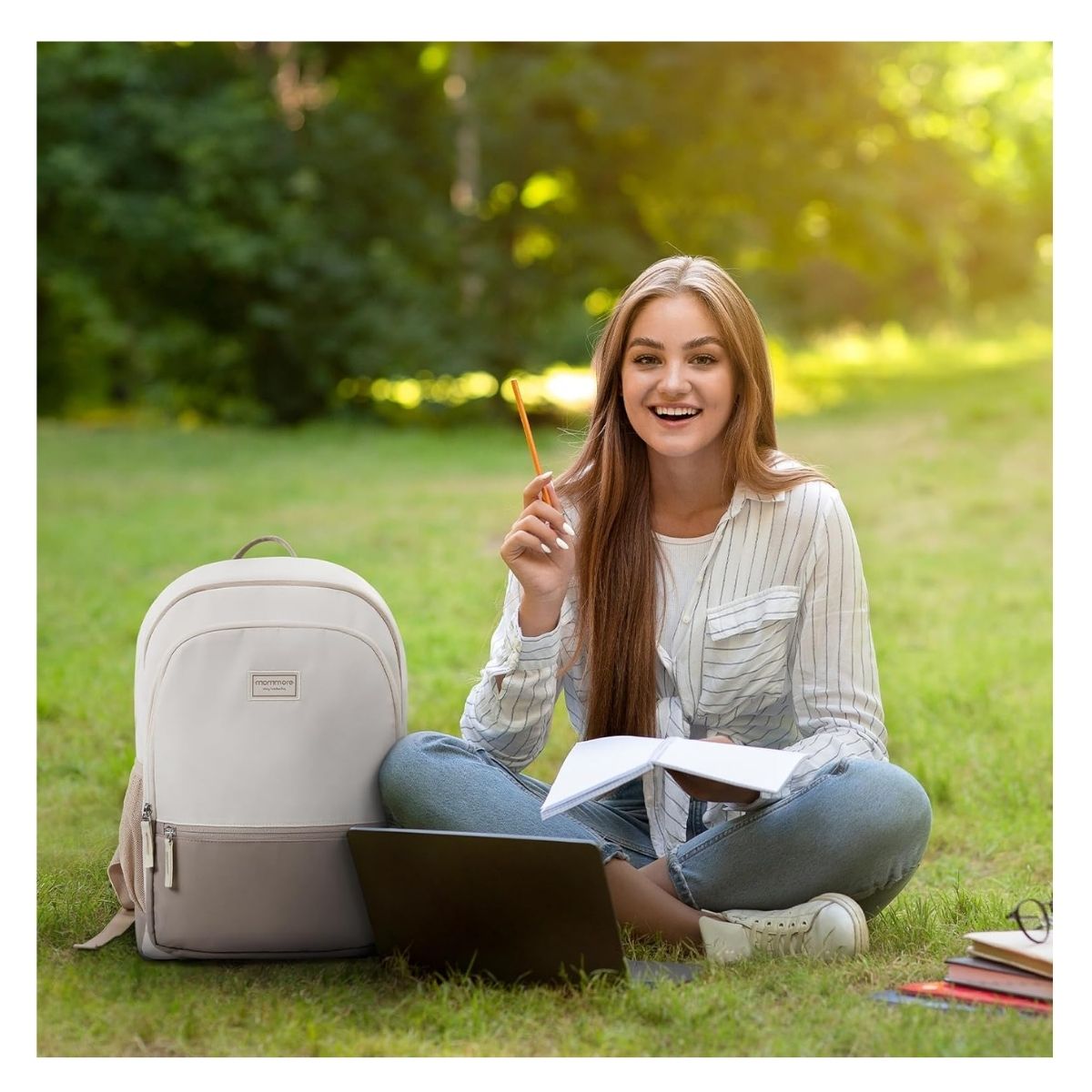 MOMMORE MOCHILA ESCOLAR GRANDE 3 COMPARTIMIENTOS 20L - CAQUI - 2