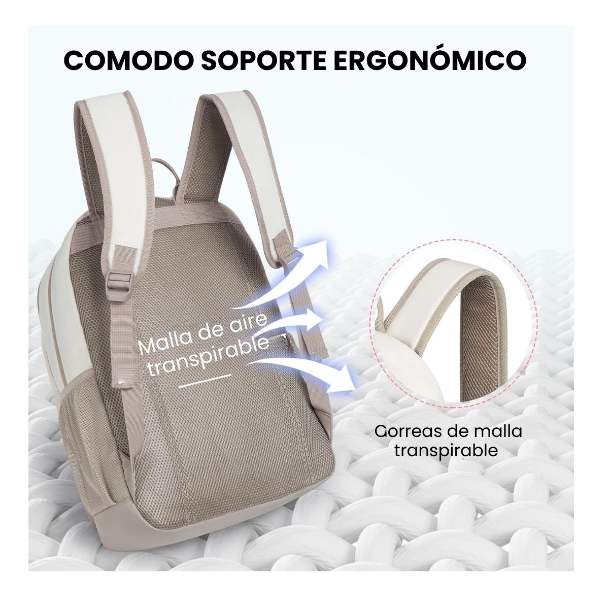 MOMMORE MOCHILA ESCOLAR GRANDE 3 COMPARTIMIENTOS 20L - CAQUI - 4