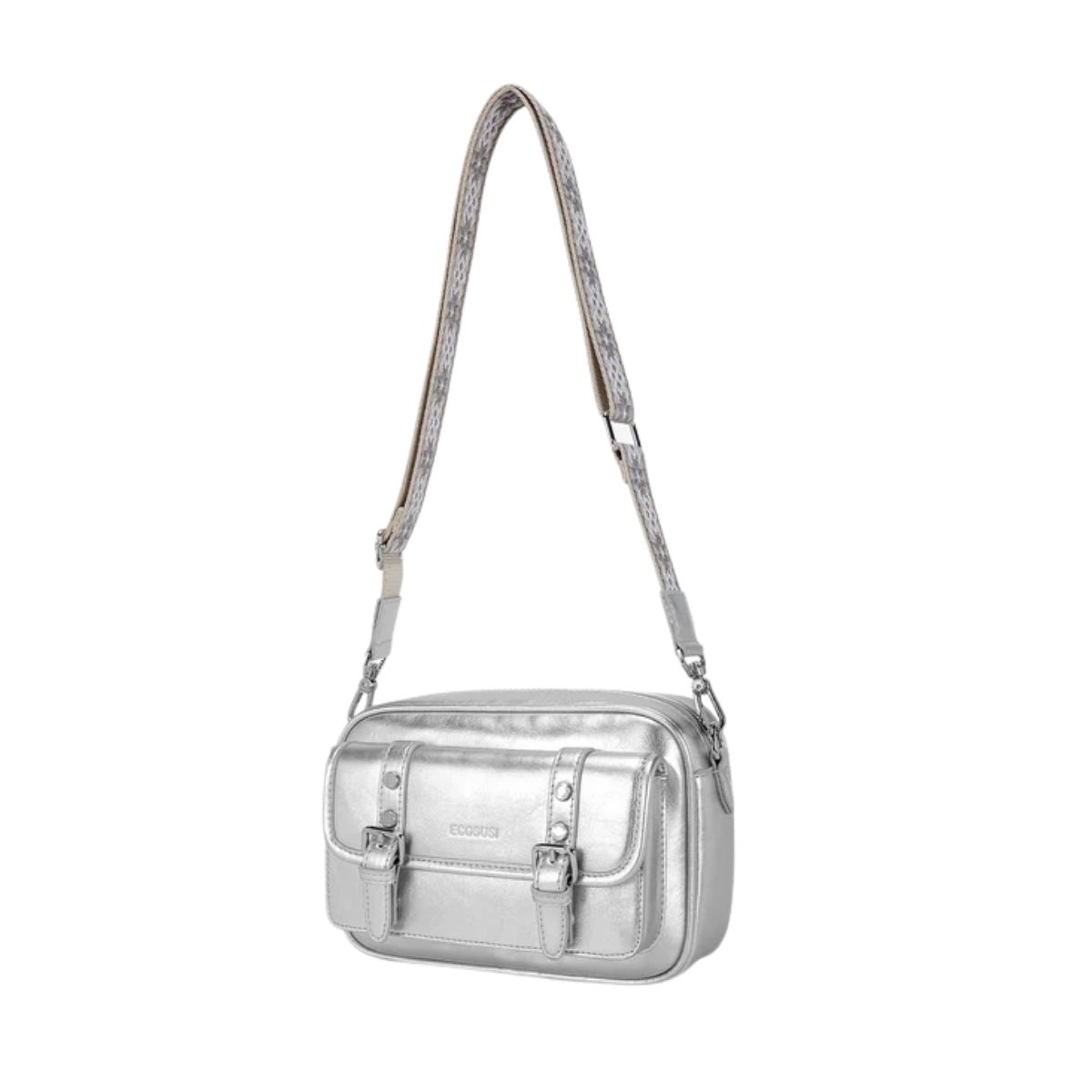 ECOUSI BOLSO MENSAJERO MIA CON CORREA ANCHA - PLATEADO - 3