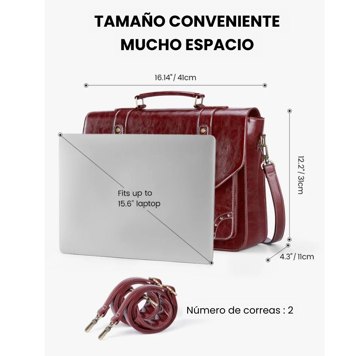 ECOSUSI MALETÍN Y MOCHILA WILDER CON REMACHES PARA NOTEBOOK 15,6' - ROJO ANGOLA - 3