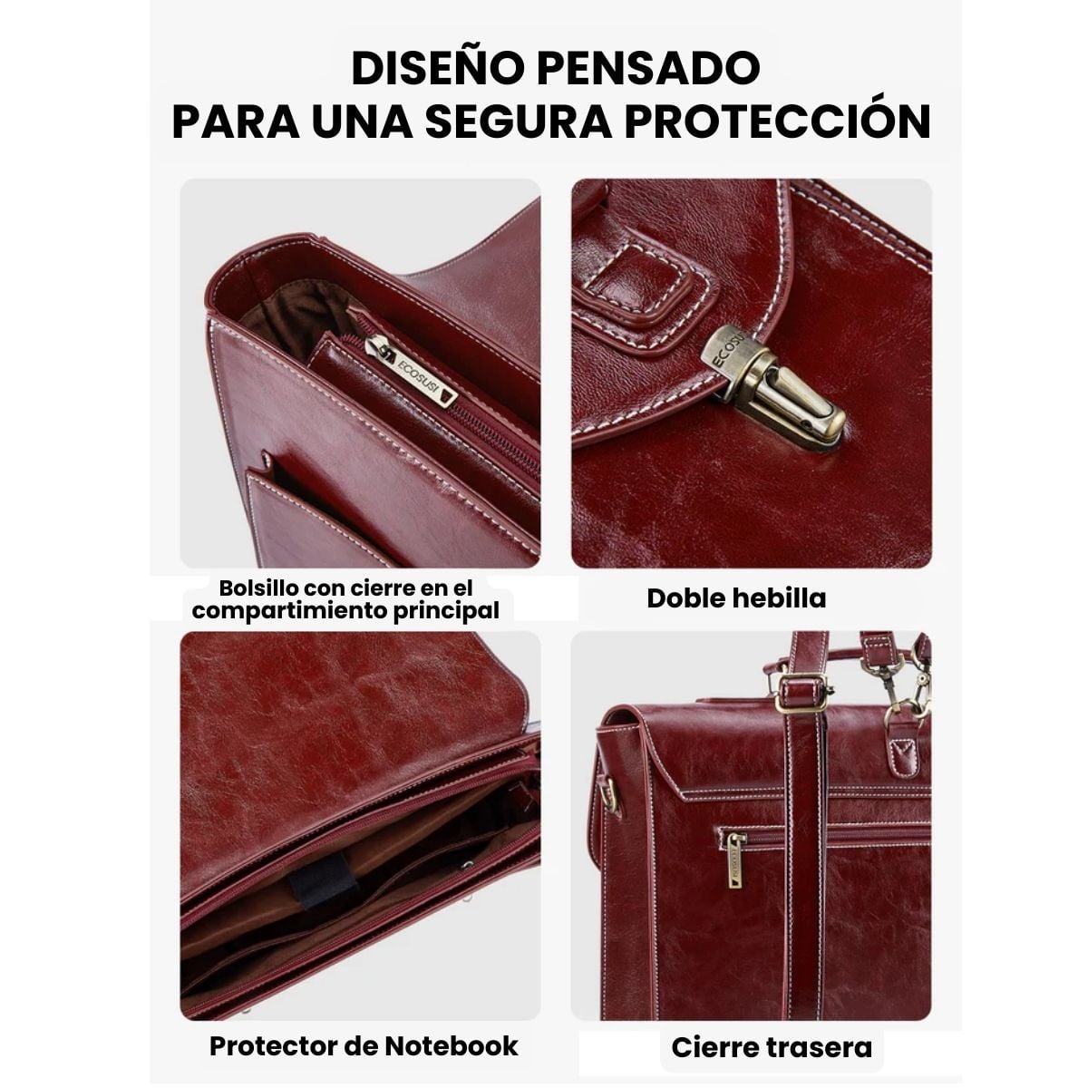 ECOSUSI MALETÍN Y MOCHILA WILDER CON REMACHES PARA NOTEBOOK 15,6' - ROJO ANGOLA - 5