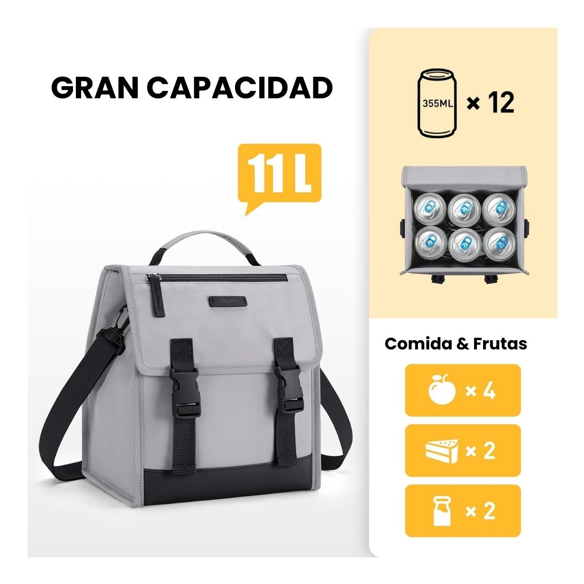 TOURIT LONCHERA TÉRMICA CON HEBILLA 11L - GRIS - 3