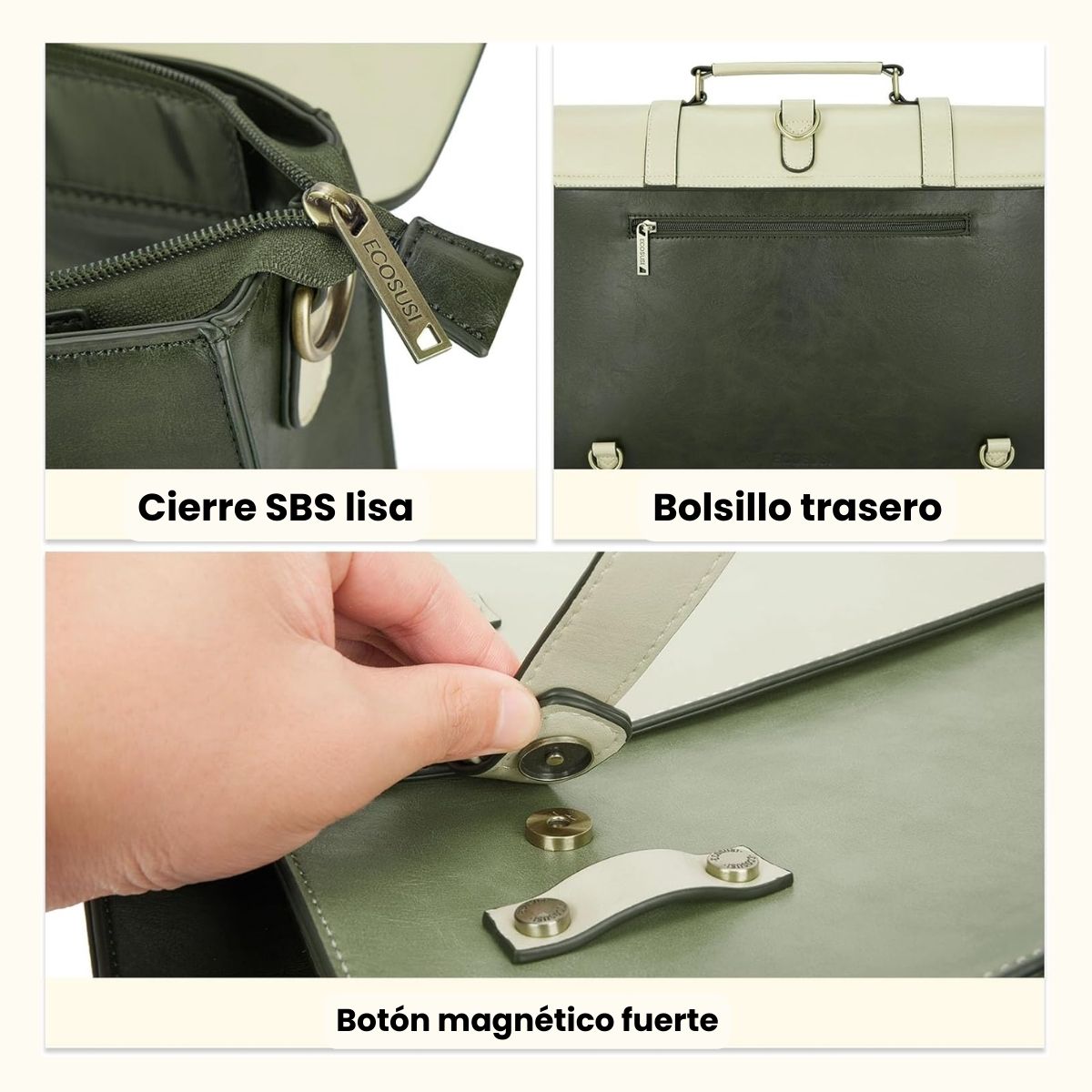 ECOSUSI MOCHILA Y MALETÍN VINTAGE SOMBRE PARA NOTEBOOK 15,6' - VERDE - 5