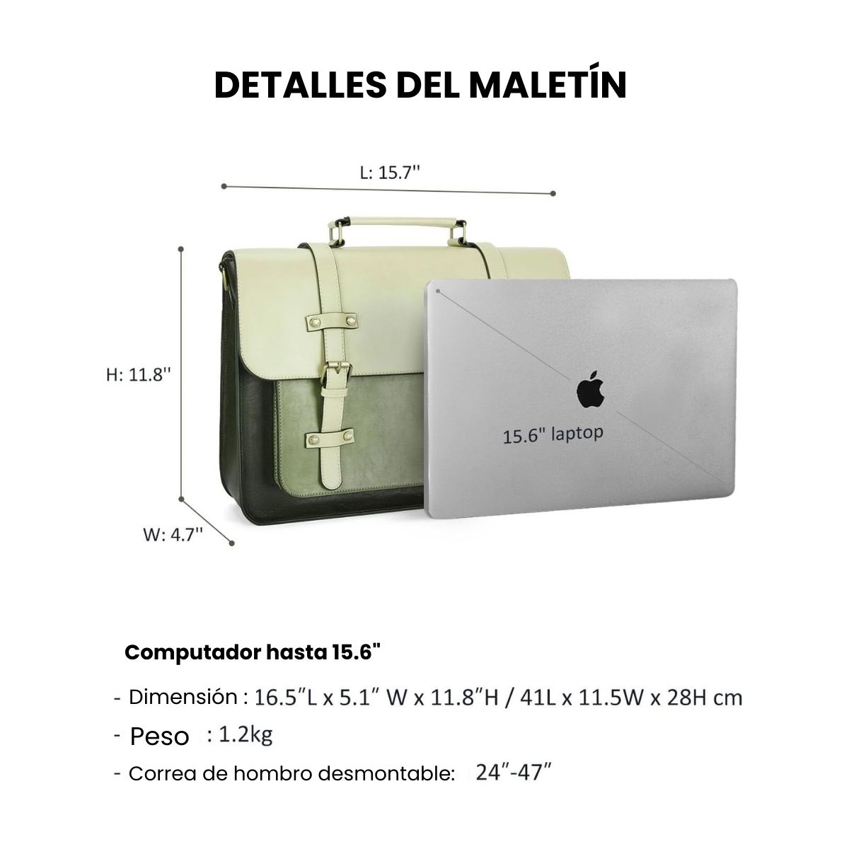 ECOSUSI MOCHILA Y MALETÍN VINTAGE SOMBRE PARA NOTEBOOK 15,6' - VERDE - 7