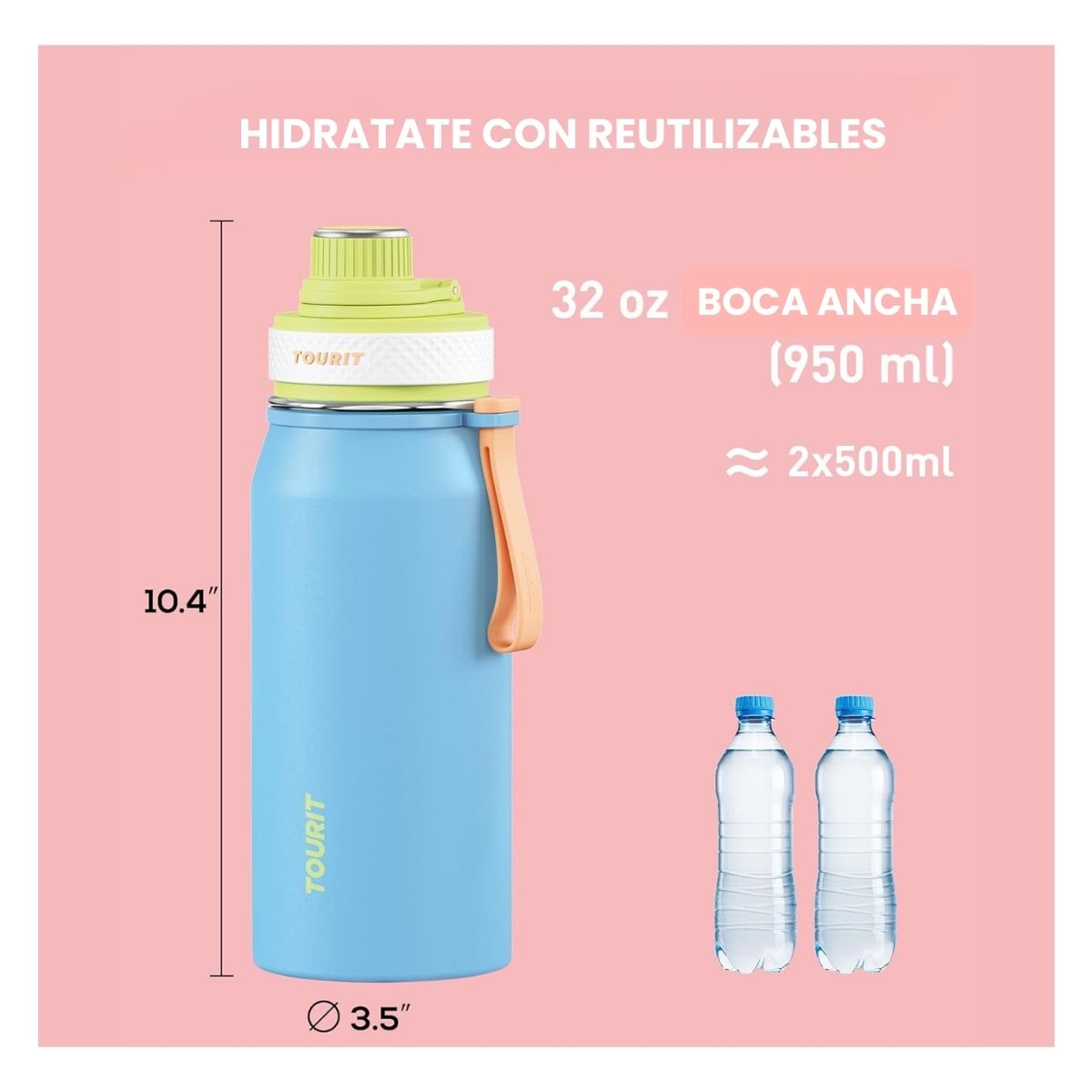 TOURIT BOTELLA DE AGUA TÉRMICA DEPORTIVA 32OZ - CELESTE - 2