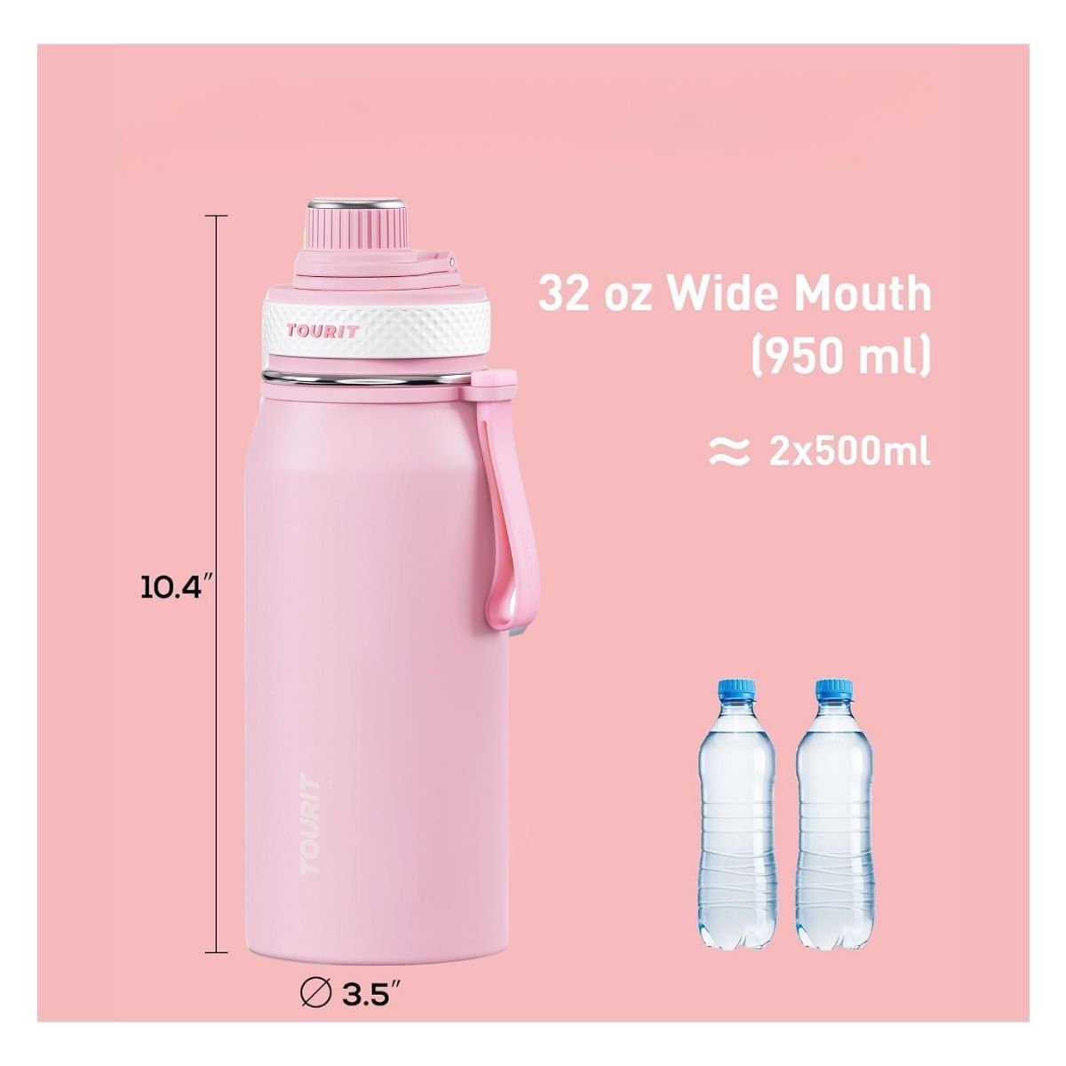 TOURIT BOTELLA DE AGUA TÉRMICA DEPORTIVA 32OZ - ROSADO - 4