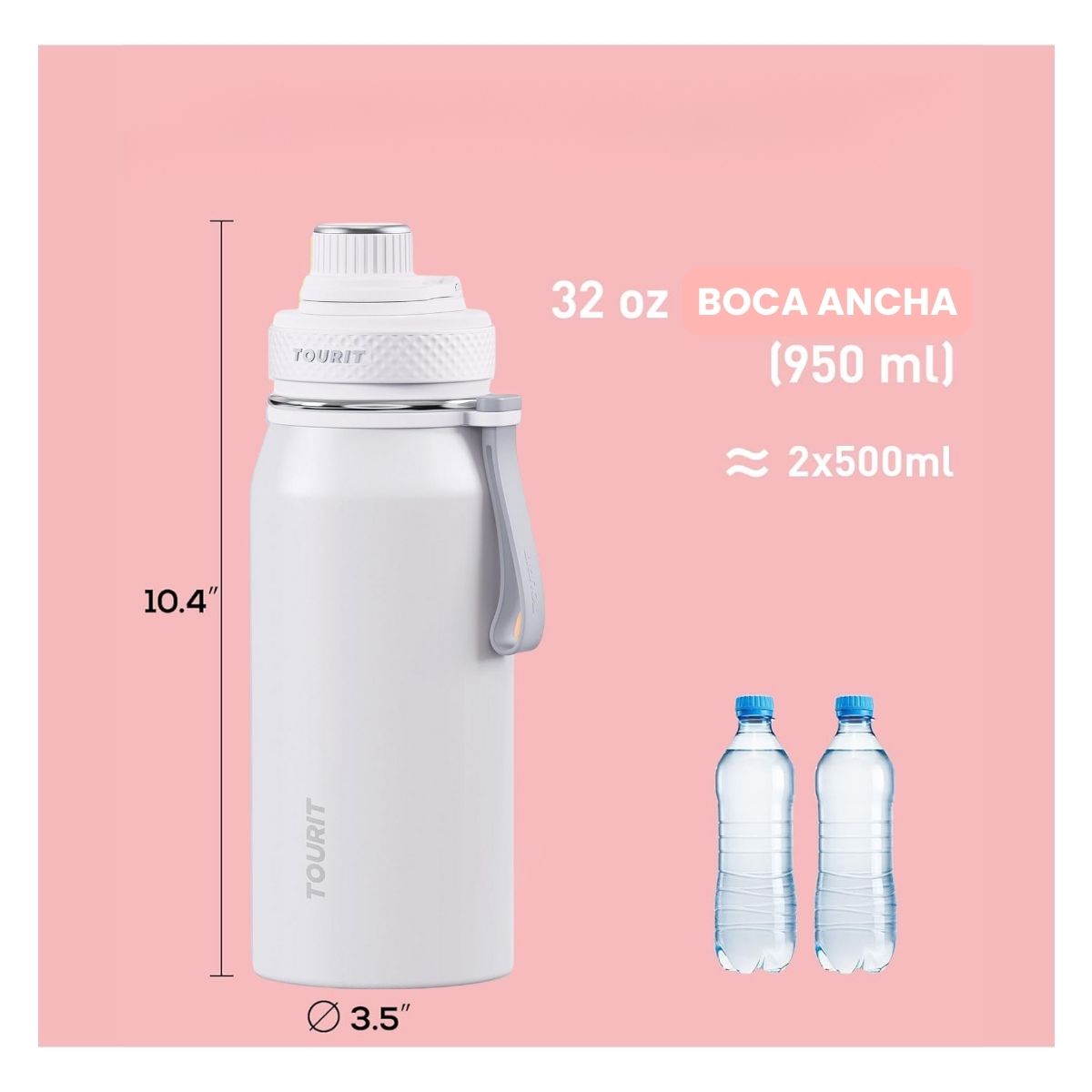 TOURIT BOTELLA DE AGUA TÉRMICA DEPORTIVA 32OZ - BLANCO - 3